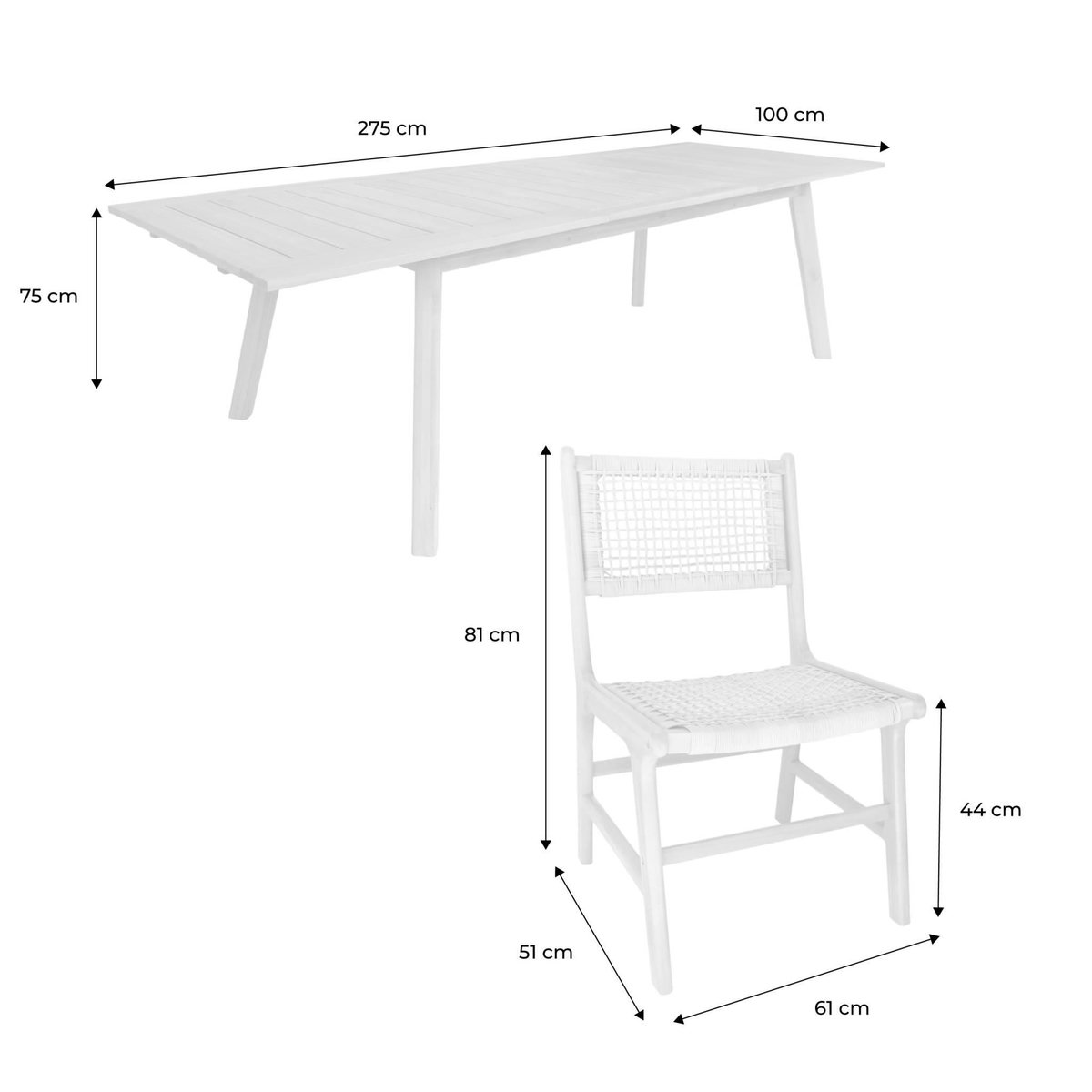 SWEEEK Table de jardin extensible bois d'acacia + 8 assises Palena + Ocara 200/275 x 100 x 75 cm naturel