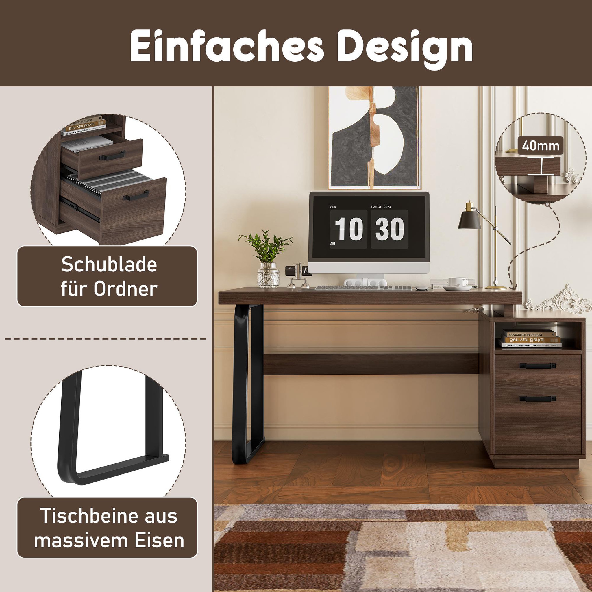 Voir la diapositive 5 : MERAX Bureau 161 cm coloris marron mdf et métal