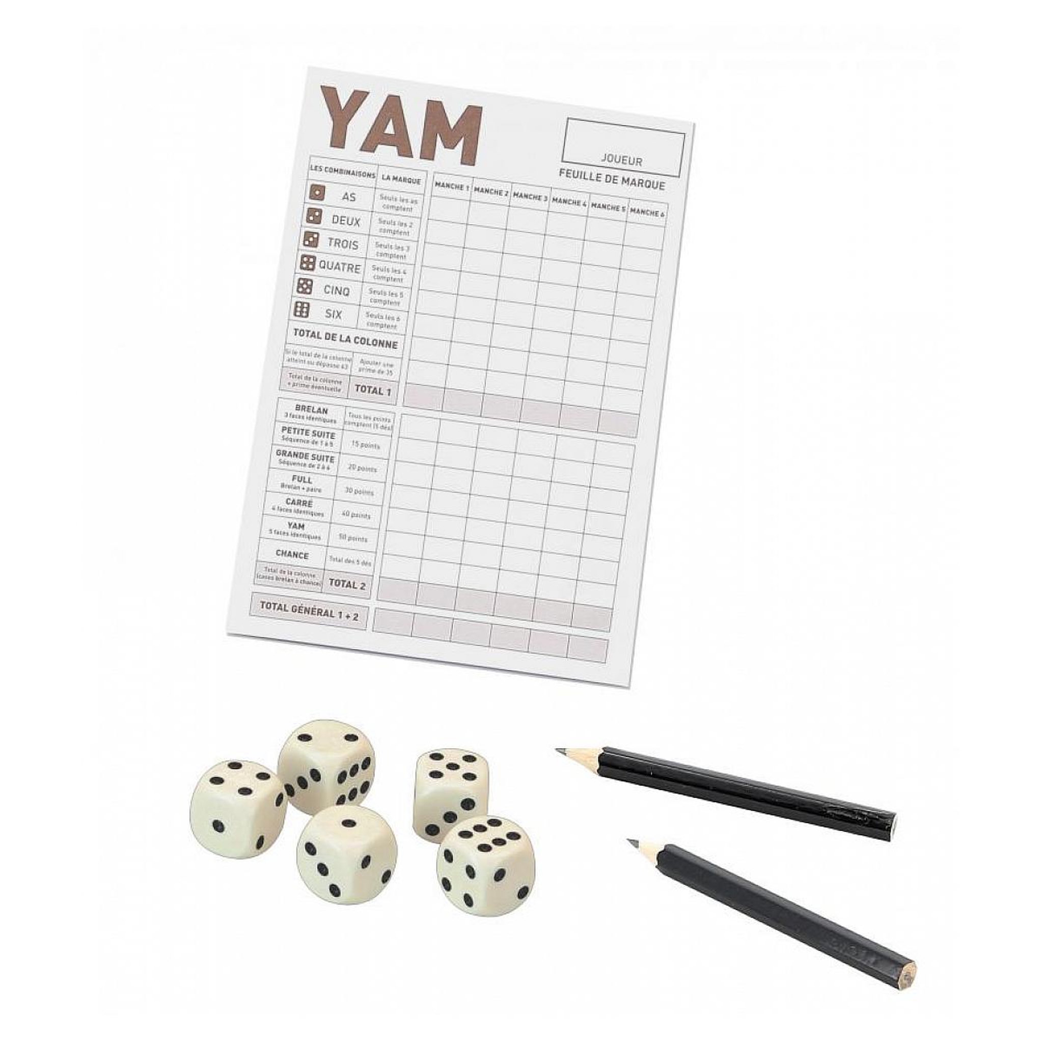 Voir la diapositive 3 : JeuJura Jeu de yam  avec bloc de feuilles et crayons