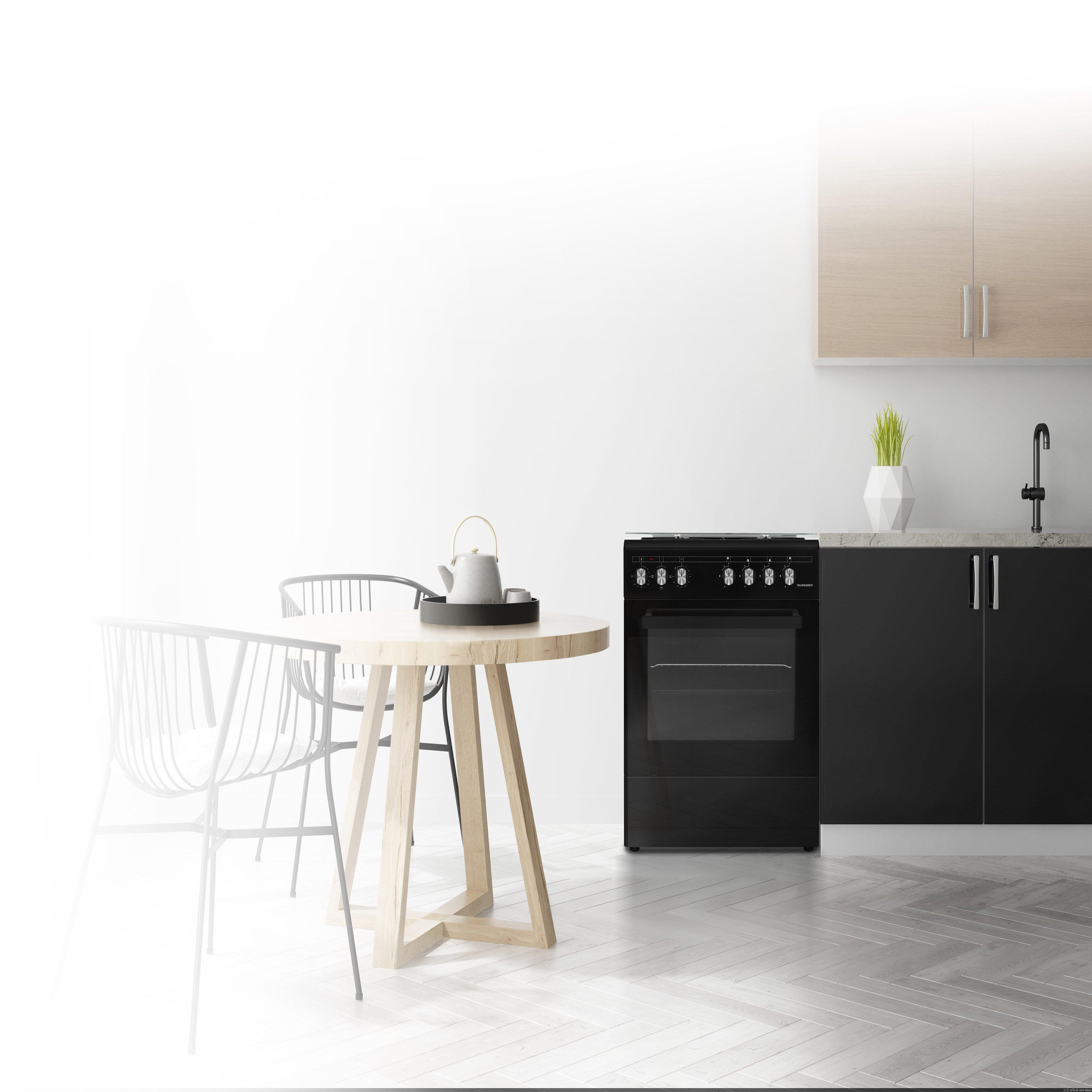 Voir la diapositive 2 : SCHNEIDER Cuisinière gaz Black mat - SCCG64C-BM
