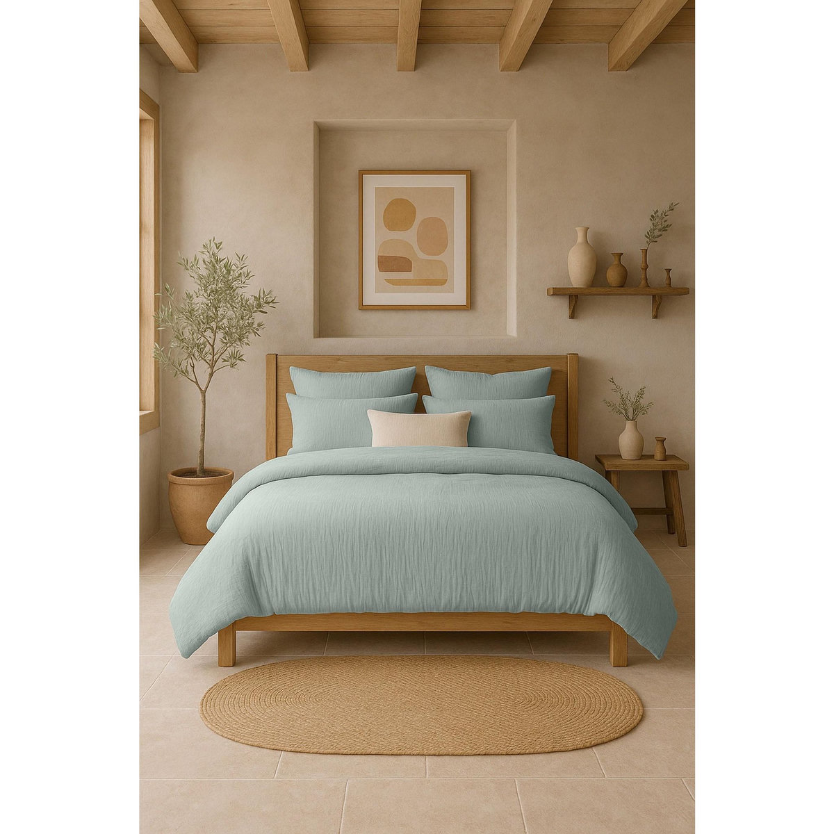 BATON ROUGE Housse de couette 100% gaze de coton lavé bleu givrée