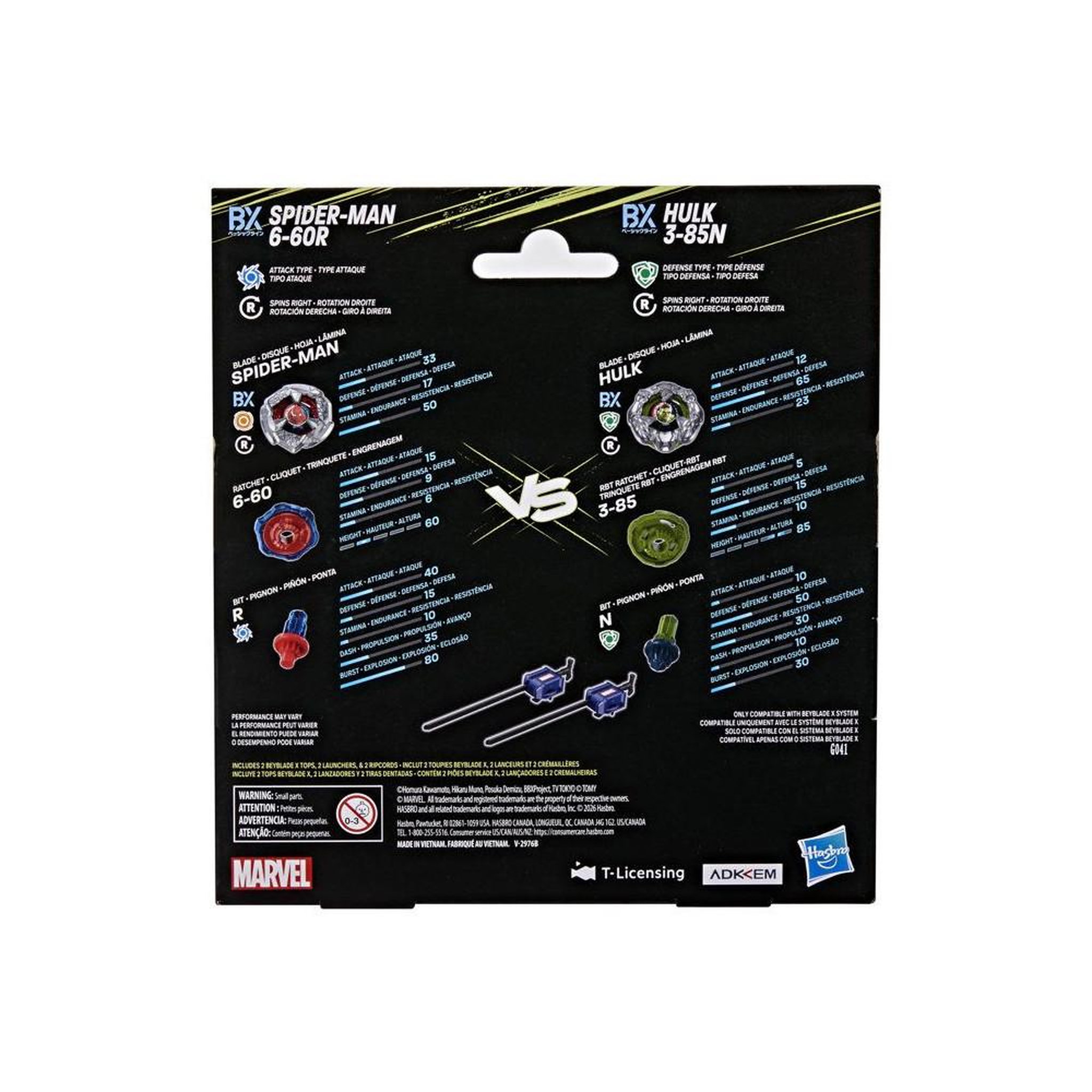 Voir la diapositive 6 : BEYBLADE Coffret beyblade x spider-man 6-60r vs hulk 3-85n 2 toupies droites + 2 lanceurs
