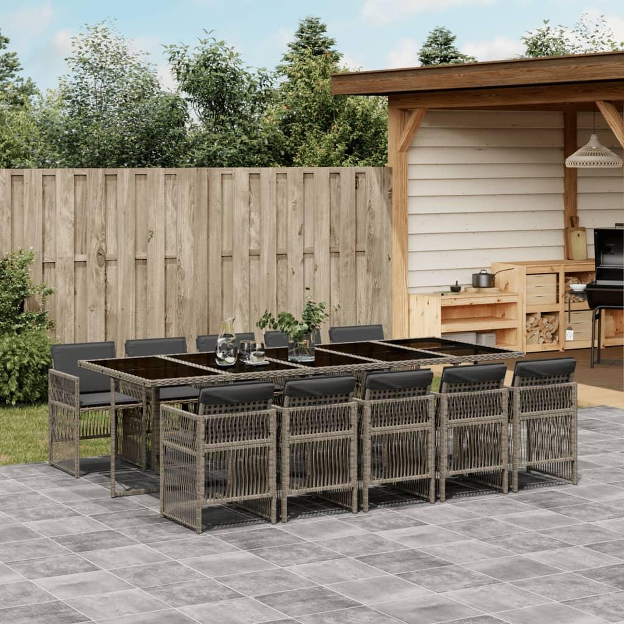 VIDAXL Ensemble a manger de jardin et coussins 11 pcs melange beige