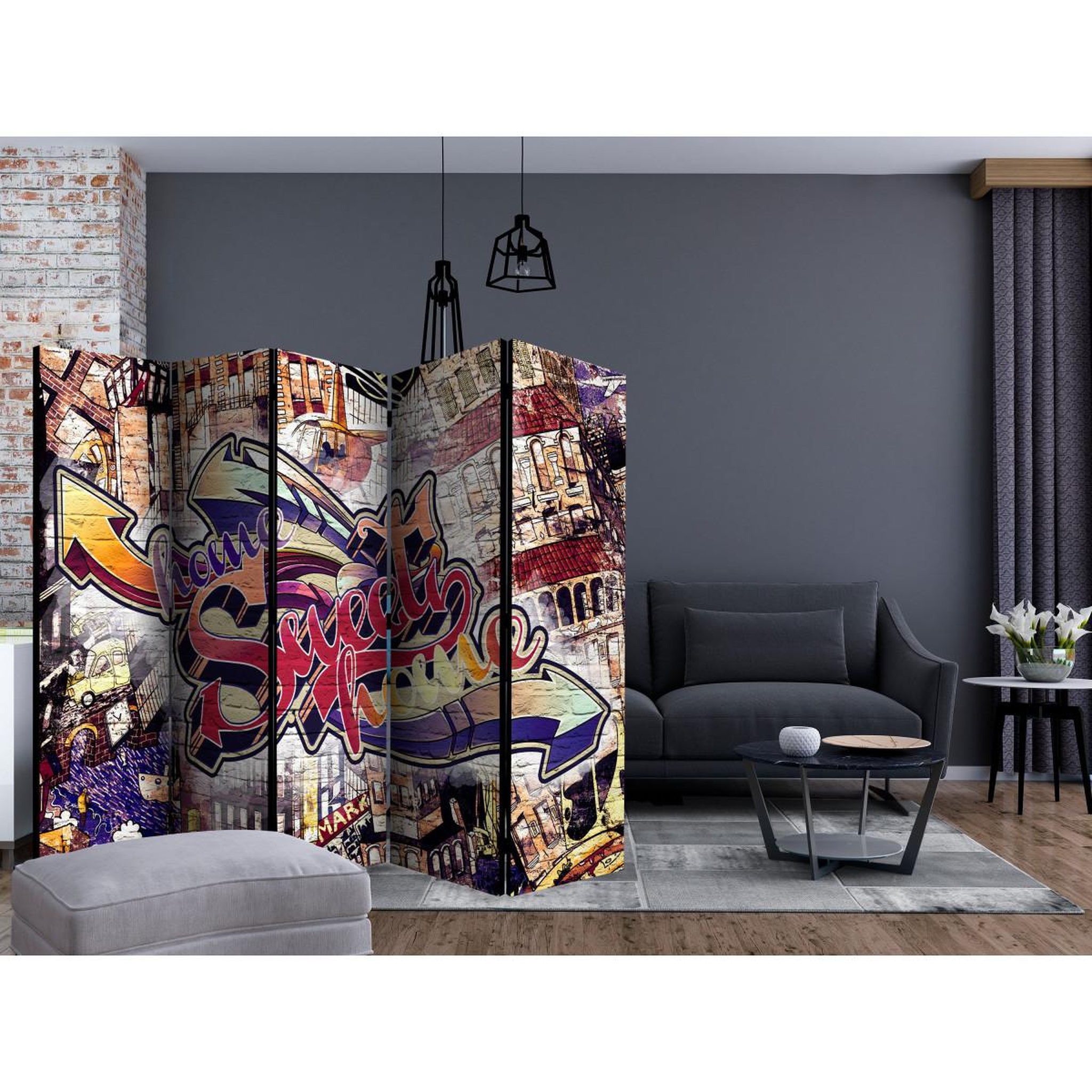 Voir la diapositive 2 : Paris Prix Paravent 5 volets  cool graffiti  172x225cm