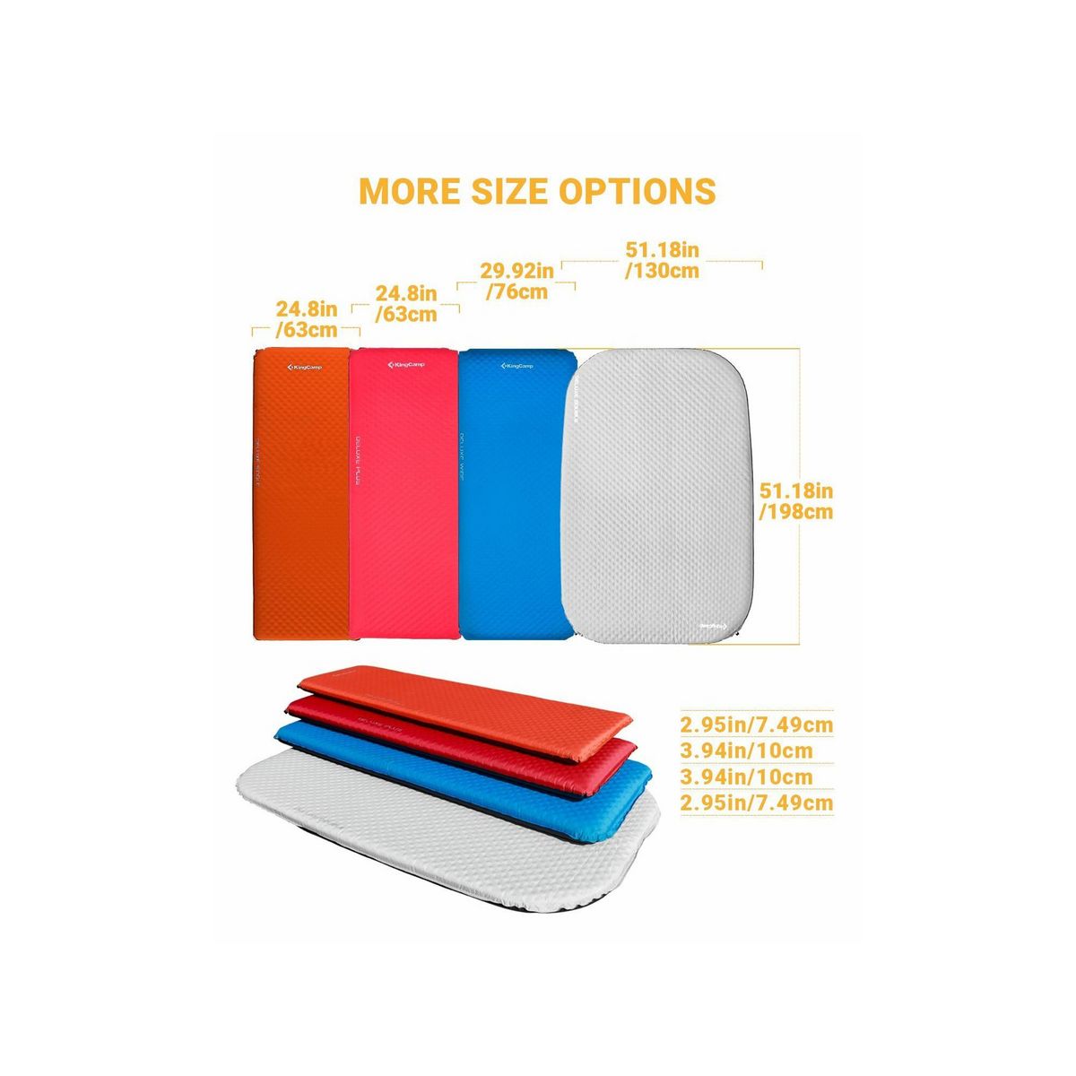 KINGCAMP Matelas gonflable double - Kingcamp - Gris - Sac de transport inclus - 198 x 7,5 x 130 cm