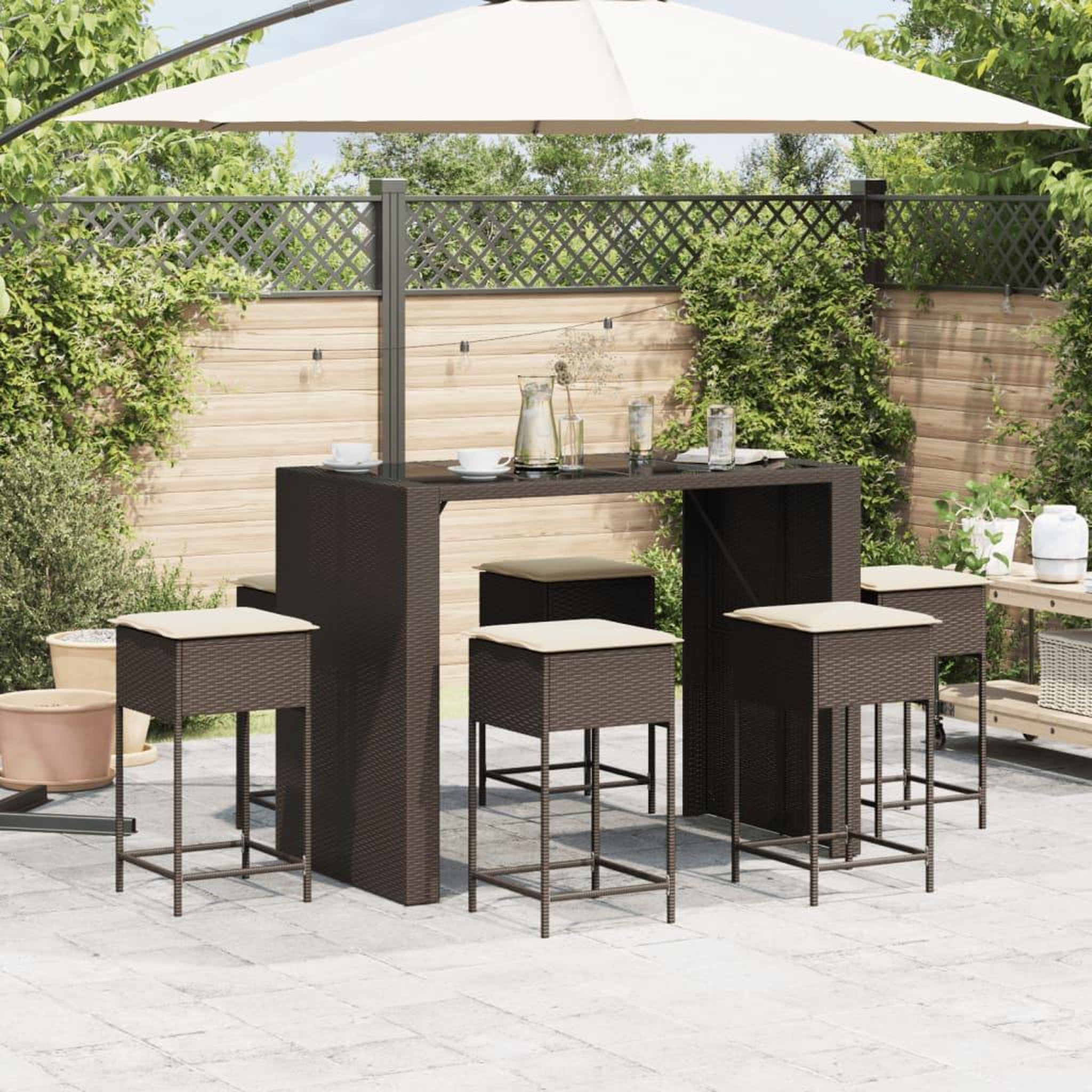 Voir la diapositive 3 : VIDAXL Ensemble de bar de jardin avec coussins 7 pcs marron poly rotin