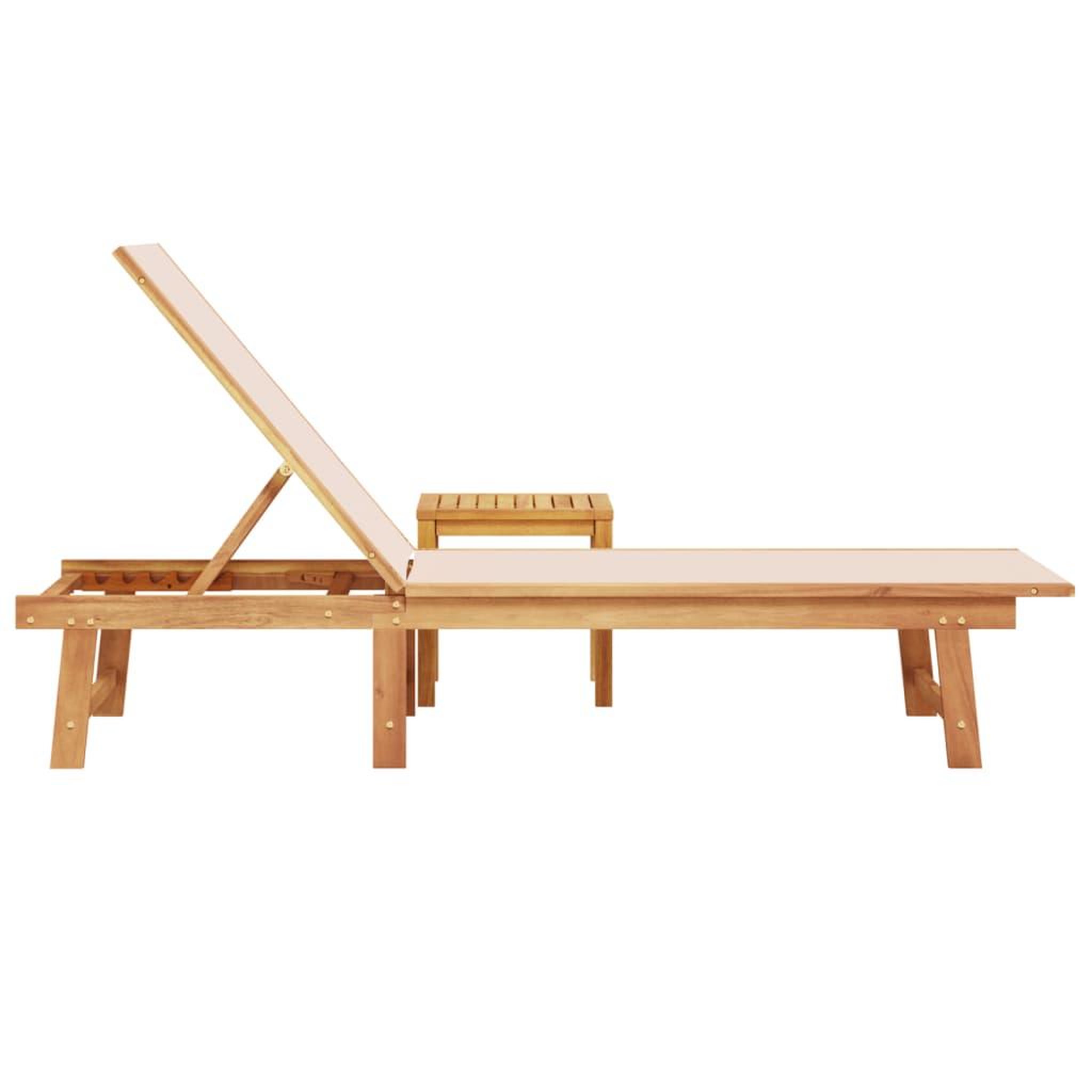 Voir la diapositive 4 : VIDAXL Chaise longue et table creme bois d'acacia solide et textilene