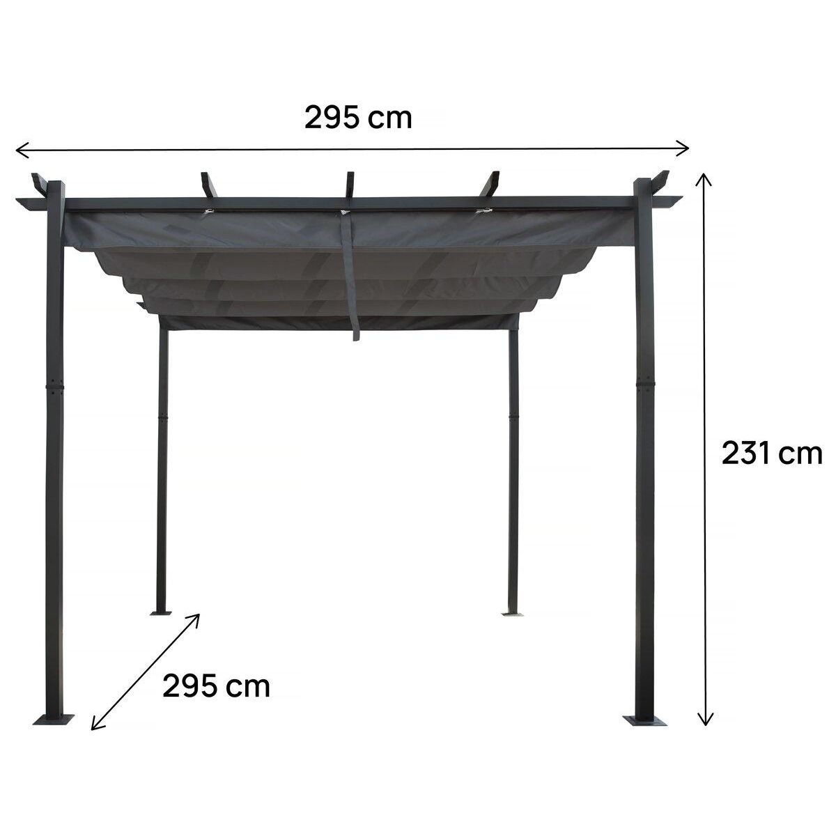 Habitat et Jardin Pergola en aluminium avec toit rétractable - 3 x 3 m - Gris