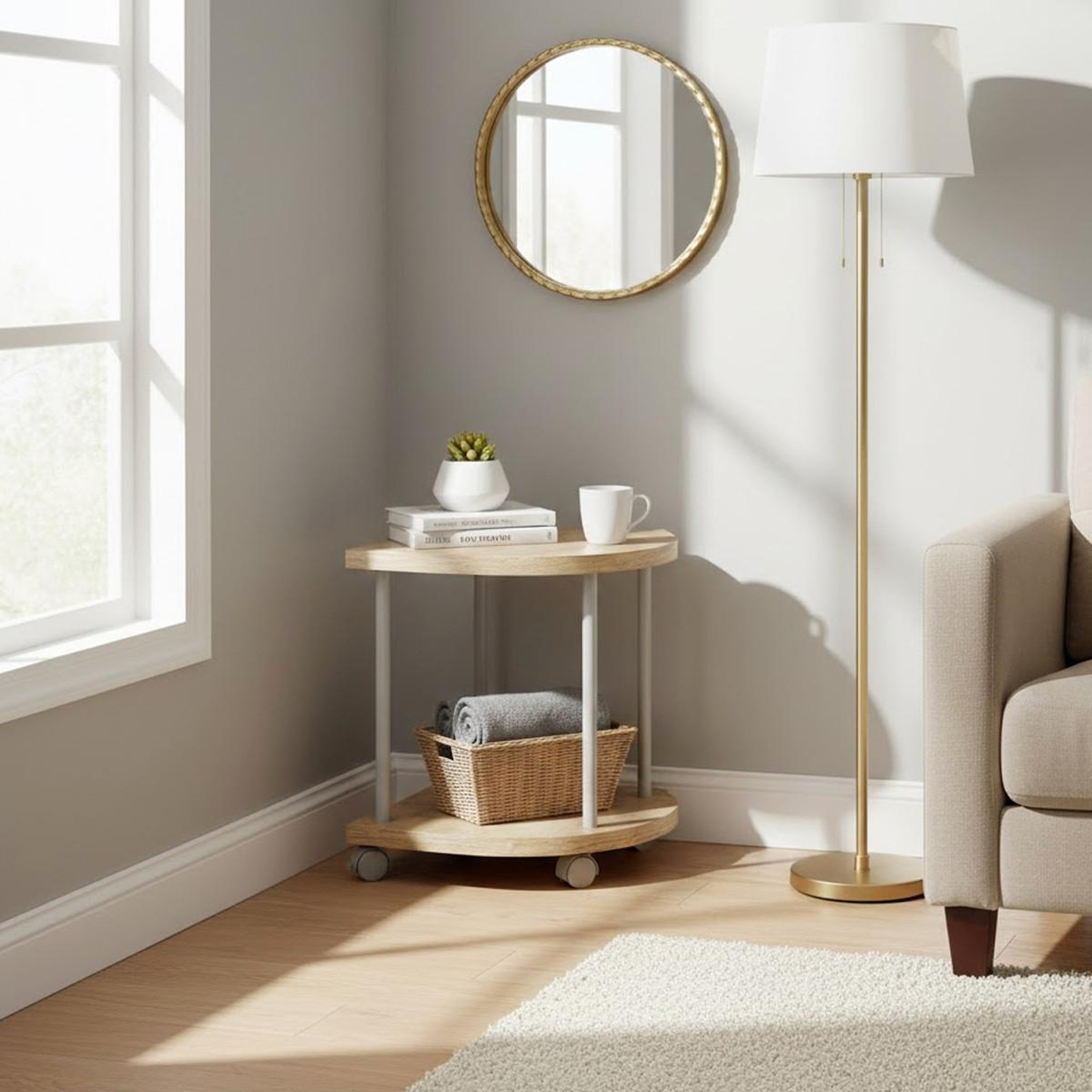 Voir la diapositive 4 : Paris Prix Table d'appoint design à roulettes  ilona  45cm naturel & gris