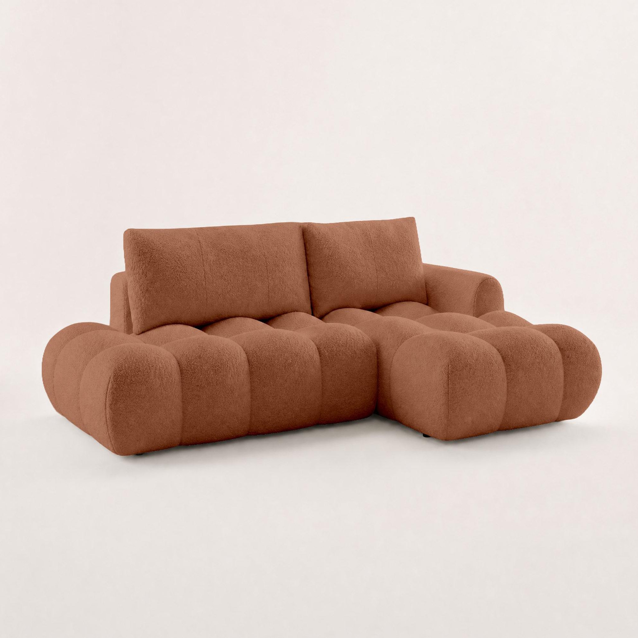 Voir la diapositive 3 : BEST MOBILIER Yulin - canapé d'angle ouvert droit 4 places convertible avec coffre en tissu bouclette