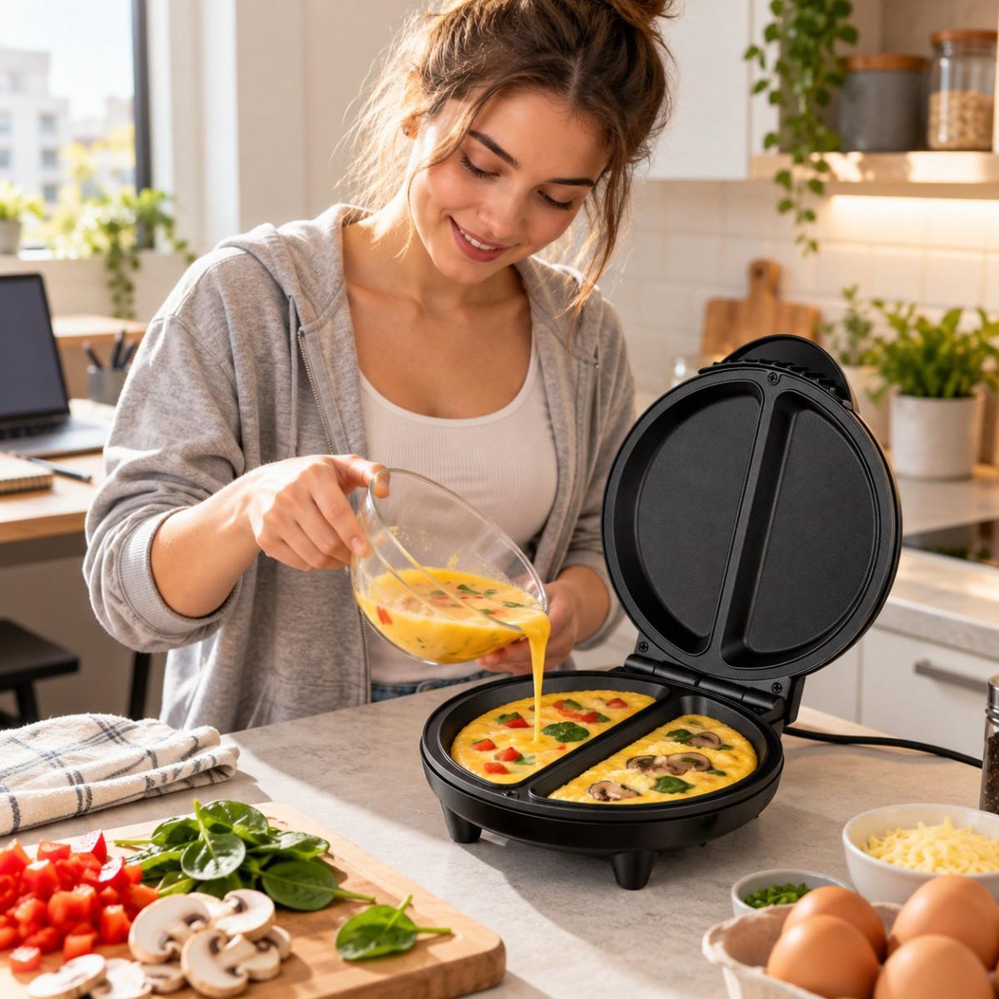 Voir la diapositive 2 : MELISSA Petit Appareil à Omelettes électrique 750W 2 omelettes simultanées Noir Cuisson Rapide Ideal Petit Dej Melissa