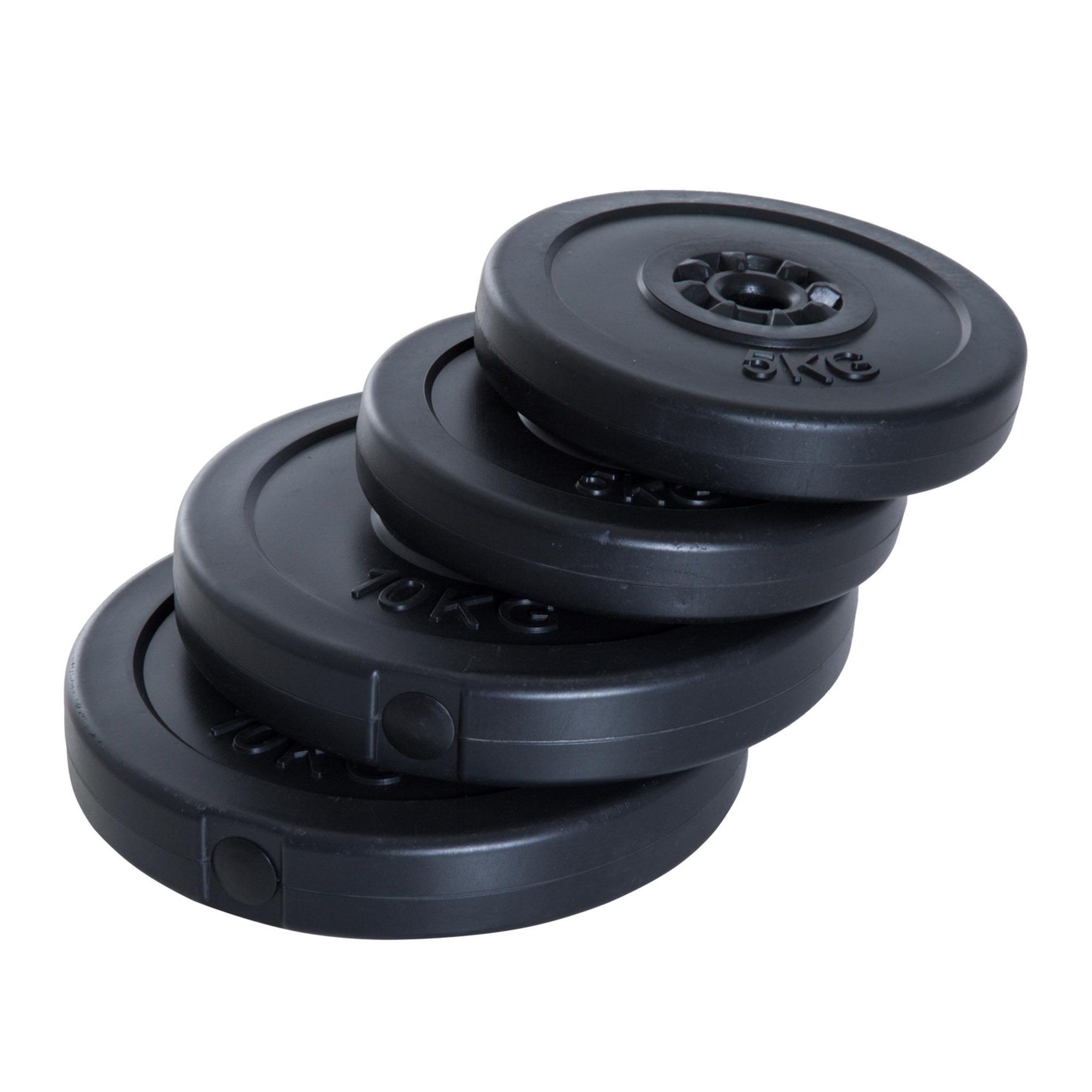Voir la diapositive 1 : HOMCOM Disques de poids - lot de 4 disques d'haltère - ensemble de poids 5 kg et 10 kg - poids total 30 kg - entraînement musculaire & haltérophilie - hdpe noir