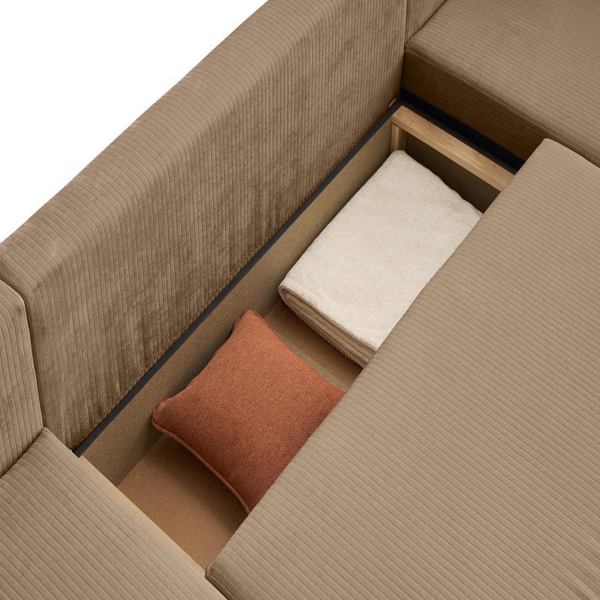 Voir la diapositive 4 : BEST MOBILIER Topaze - canapé panoramique en u - 7 places - convertible avec coffre - en velours côtelé plat