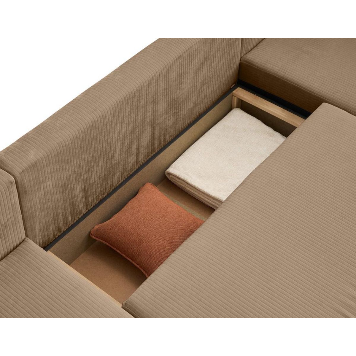 BEST MOBILIER Topaze - canapé panoramique en u - 7 places - convertible avec coffre - en velours côtelé plat