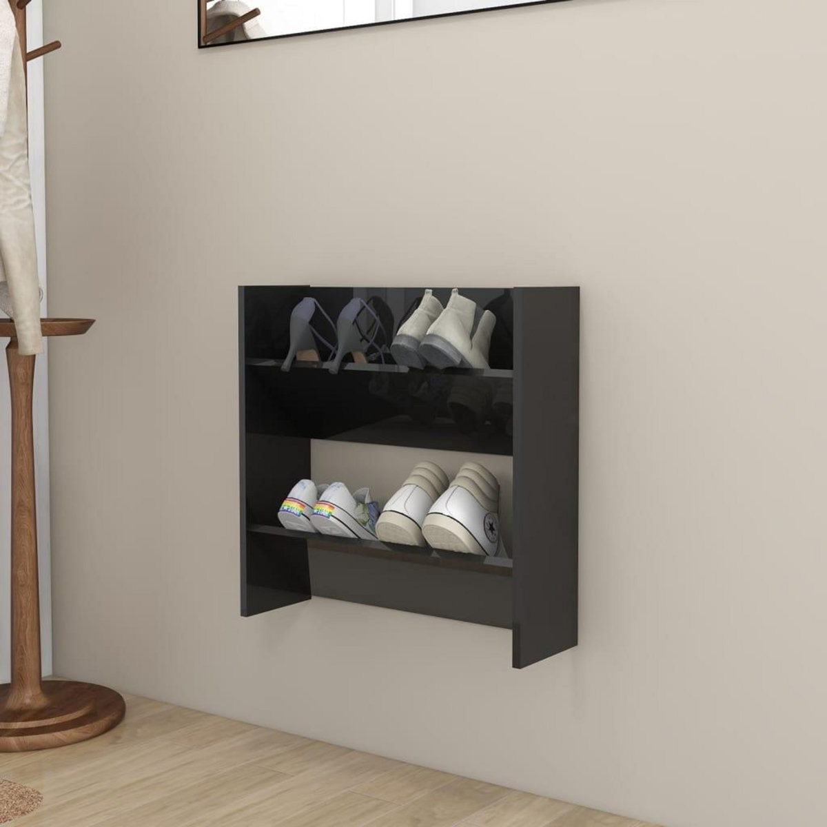 VIDAXL Armoire a chaussure murales noir brillant bois d'ingenierie