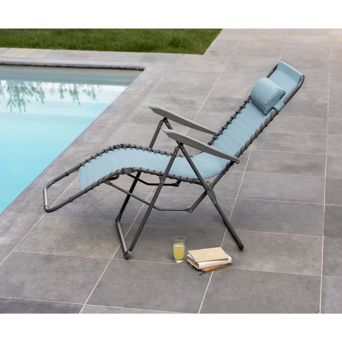 GARDENSTAR Fauteuil de jardin multipostions relax - Acier/textilène - Bleu
