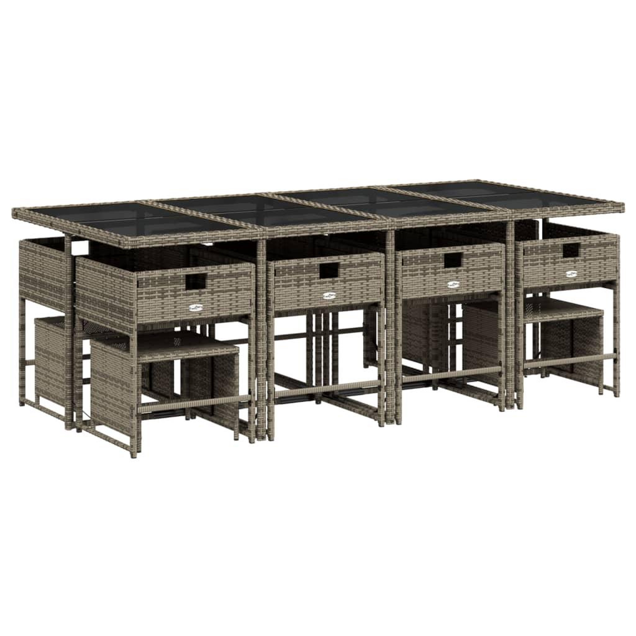 Voir la diapositive 3 : VIDAXL Ensemble a manger de jardin coussins 13 pcs gris resine tressee