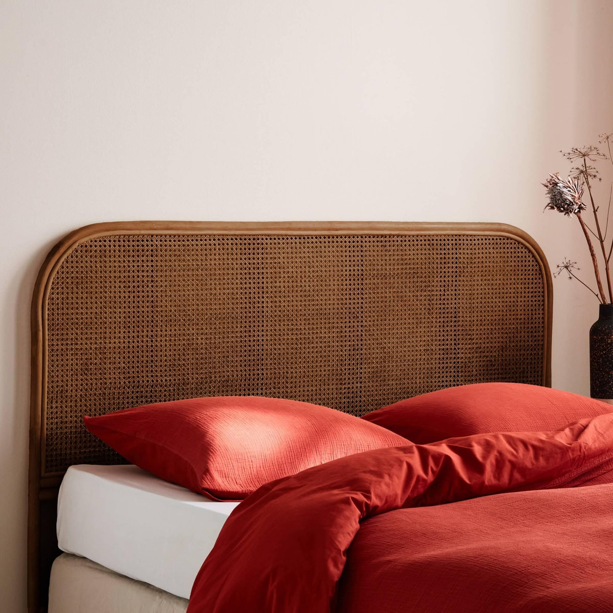 SWEEEK Tête de lit en rotin foncé et cannage, Sumatra