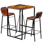 VIDAXL Ensemble de bar 3 pcs Bois massif recycle et cuir de chevre