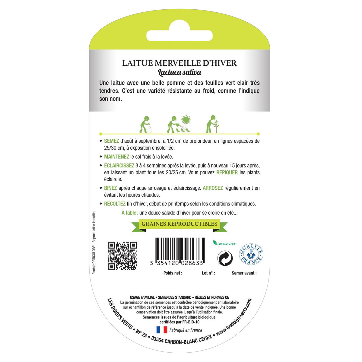 LES DOIGTS VERTS Graines laitue merveille d'hiver BIO Les Doigts Verts