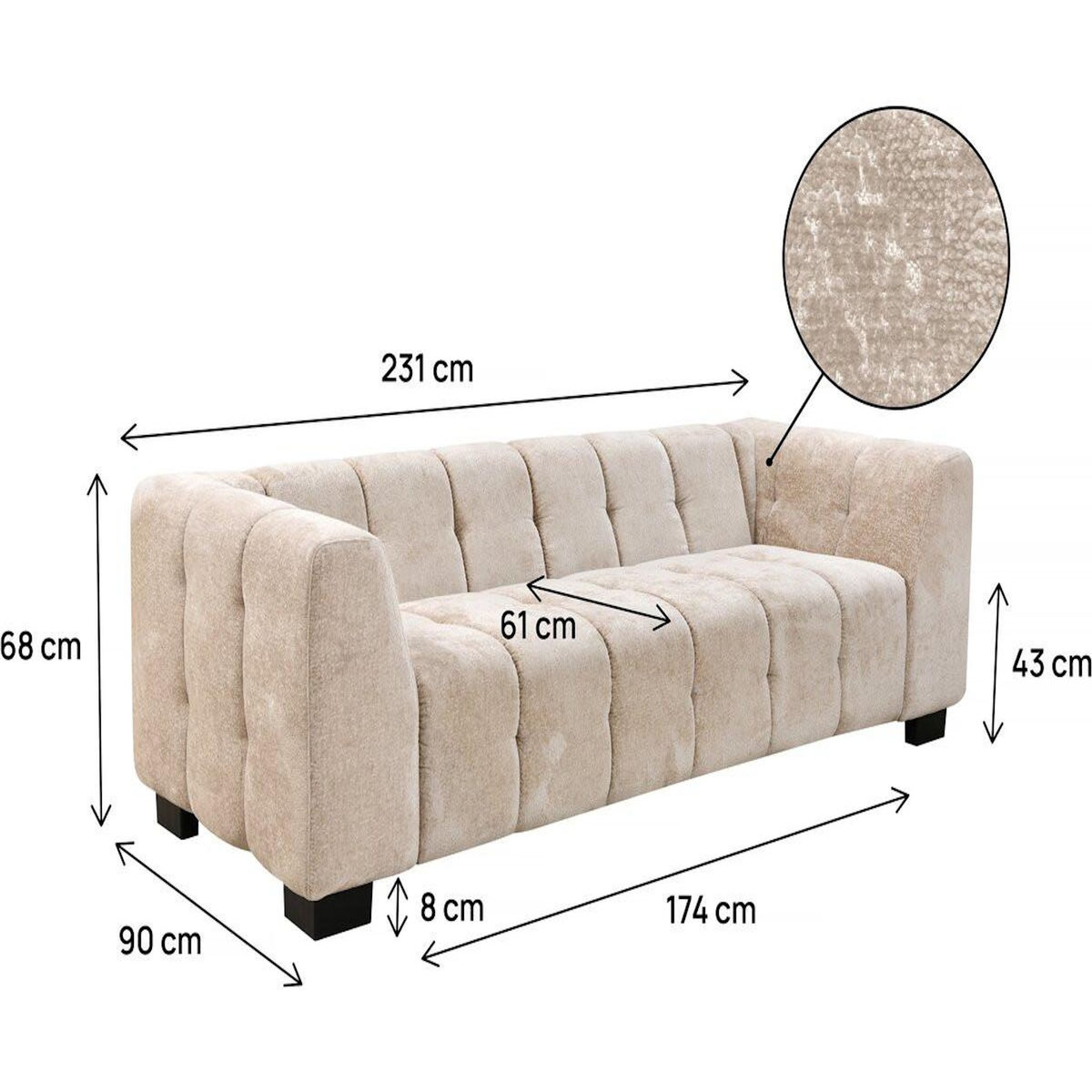 Habitat et Jardin Canapé droit design en tissu chenille 3 places  Foch  - Beige