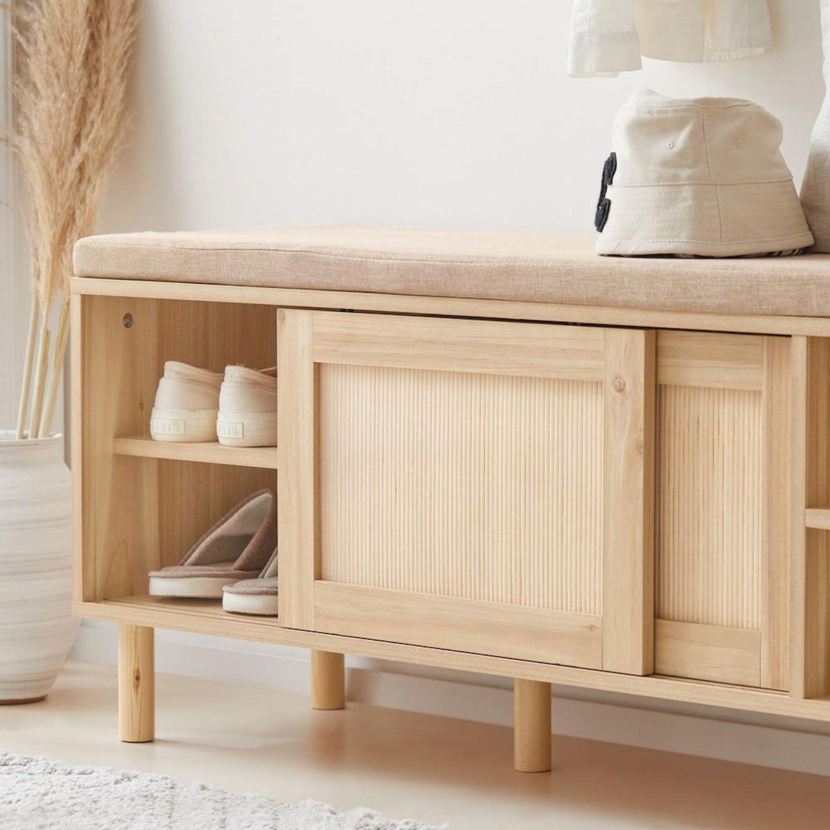 SOBUY SoBuy - Banc de rangement à chaussures avec deux portes - Nature - 121x35x49cm - Nordique - FSR163-N