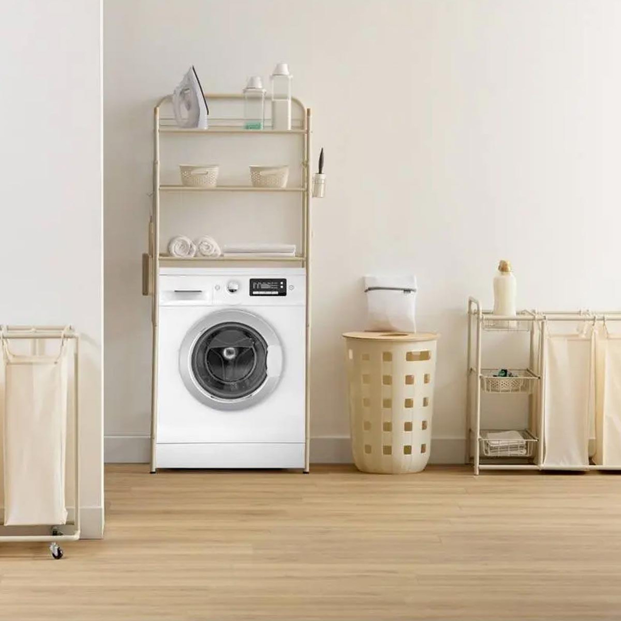 Voir la diapositive 2 : FIVE Meuble buanderie en métal  linea  163cm beige