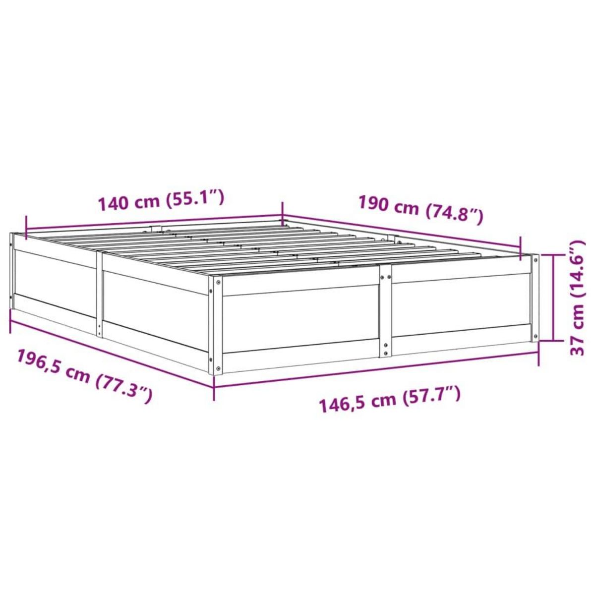 VIDAXL Cadre de lit sans matelas cire marron 140x190cm bois pin massif