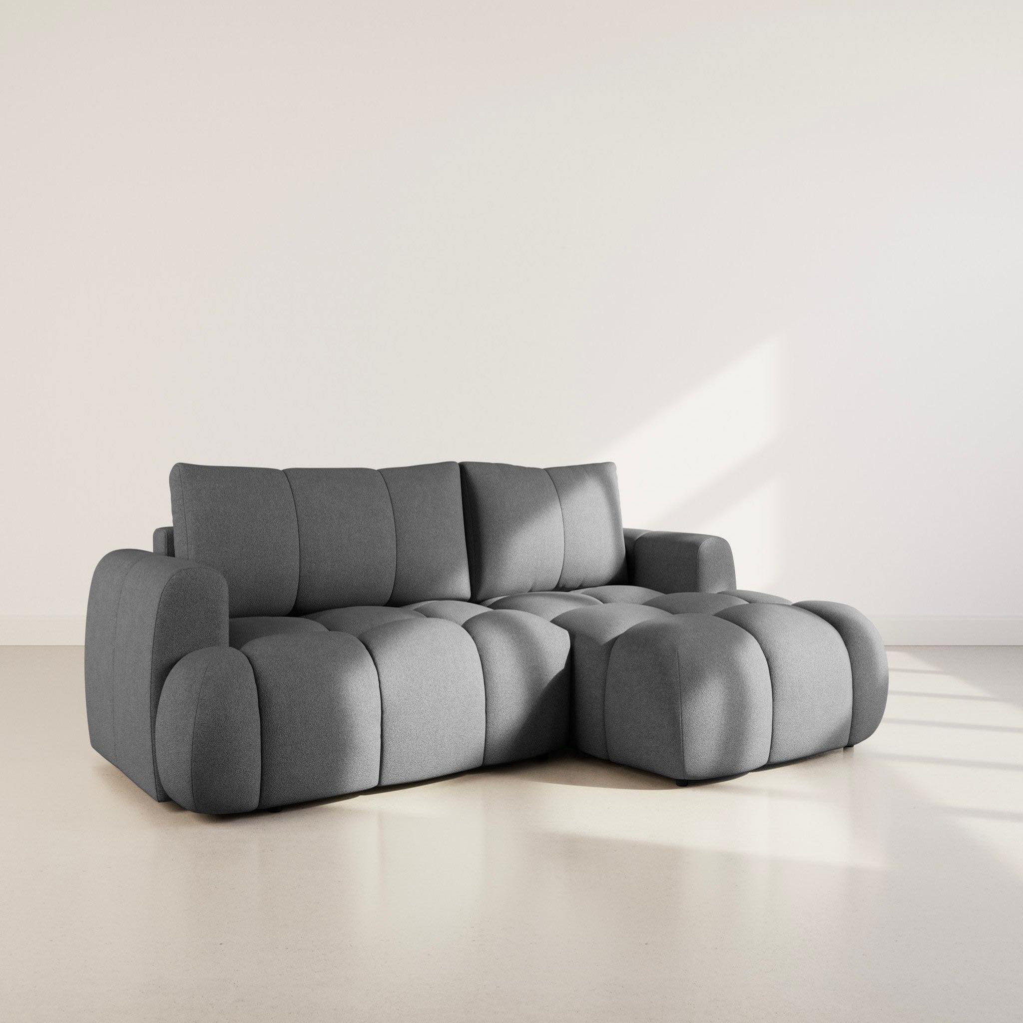 Voir la diapositive 3 : BEST MOBILIER Yulin - canapé d'angle droit 4 places convertible avec coffre en tissu bouclette