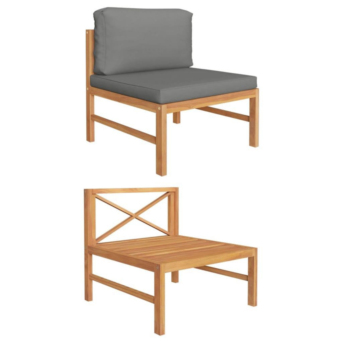 VIDAXL Canape central avec coussins gris fonce Bois de teck solide