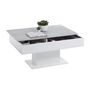 Voir la diapositive 4 : FMD Table basse bicolore avec plateau coulissant - Décor gris béton LA et blanc brillant - L100 x H46,1 x P65 cm - Fabriqué en Al