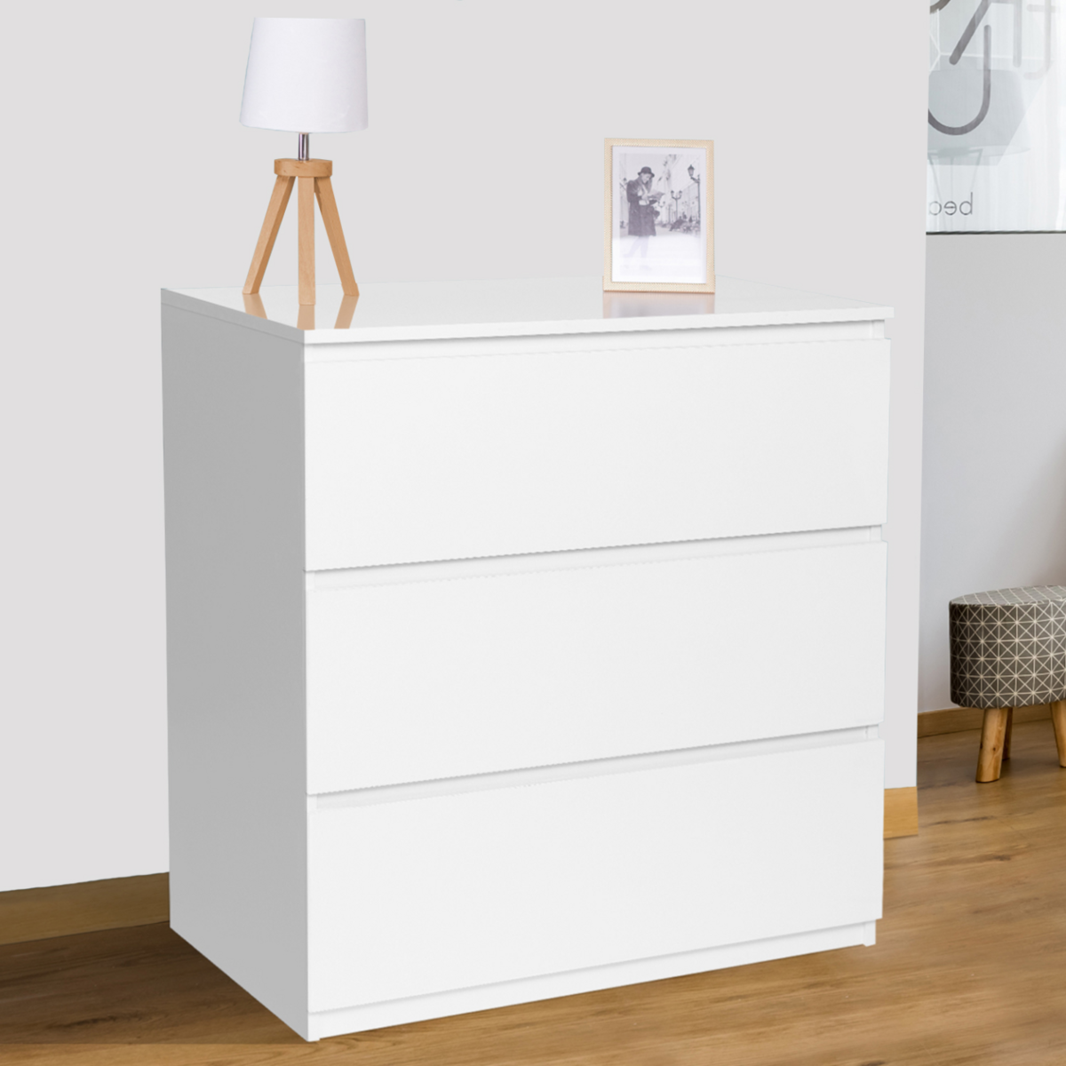 ID MARKET Commode 3 tiroirs TOMI 78 cm bois blanc