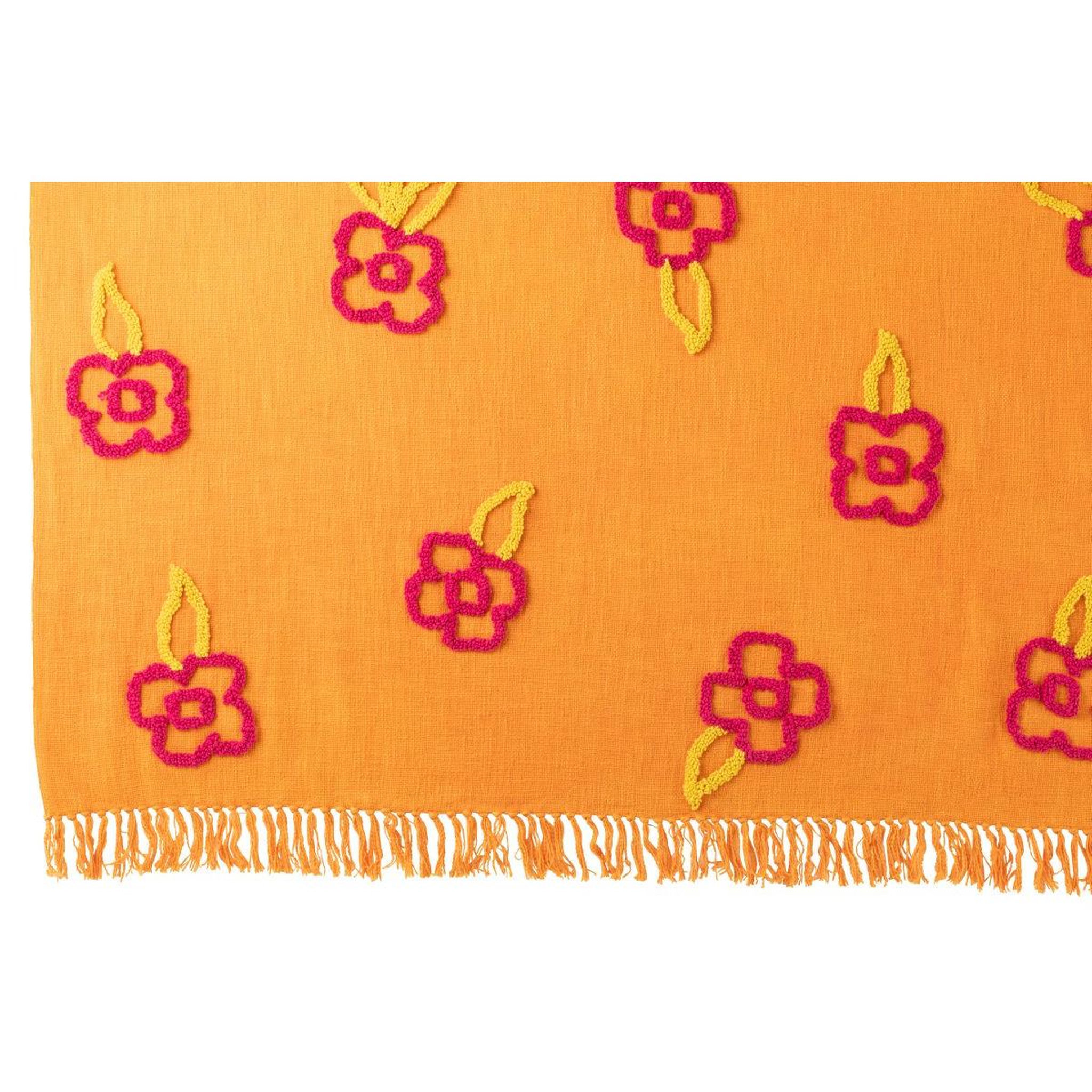 Voir la diapositive 2 : J-LINE Plaid fleur en coton  levi  130x180cm orange