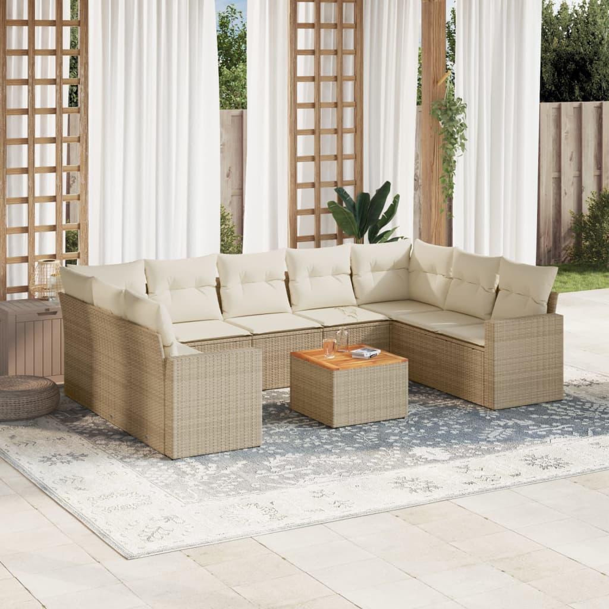VIDAXL Salon de jardin avec coussins 10 pcs beige resine tressee