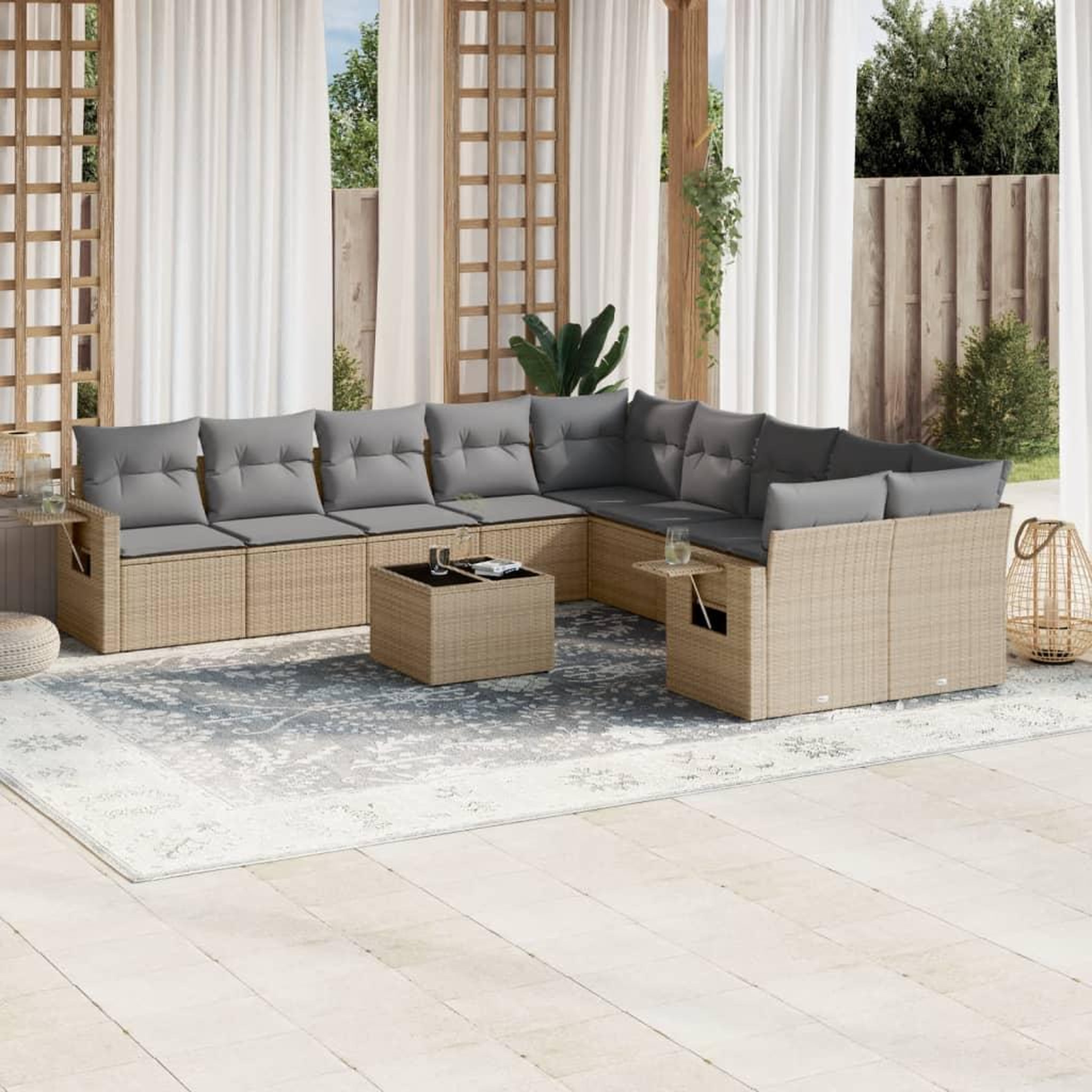 VIDAXL Salon de jardin 11 pcs avec coussins beige resine tressee