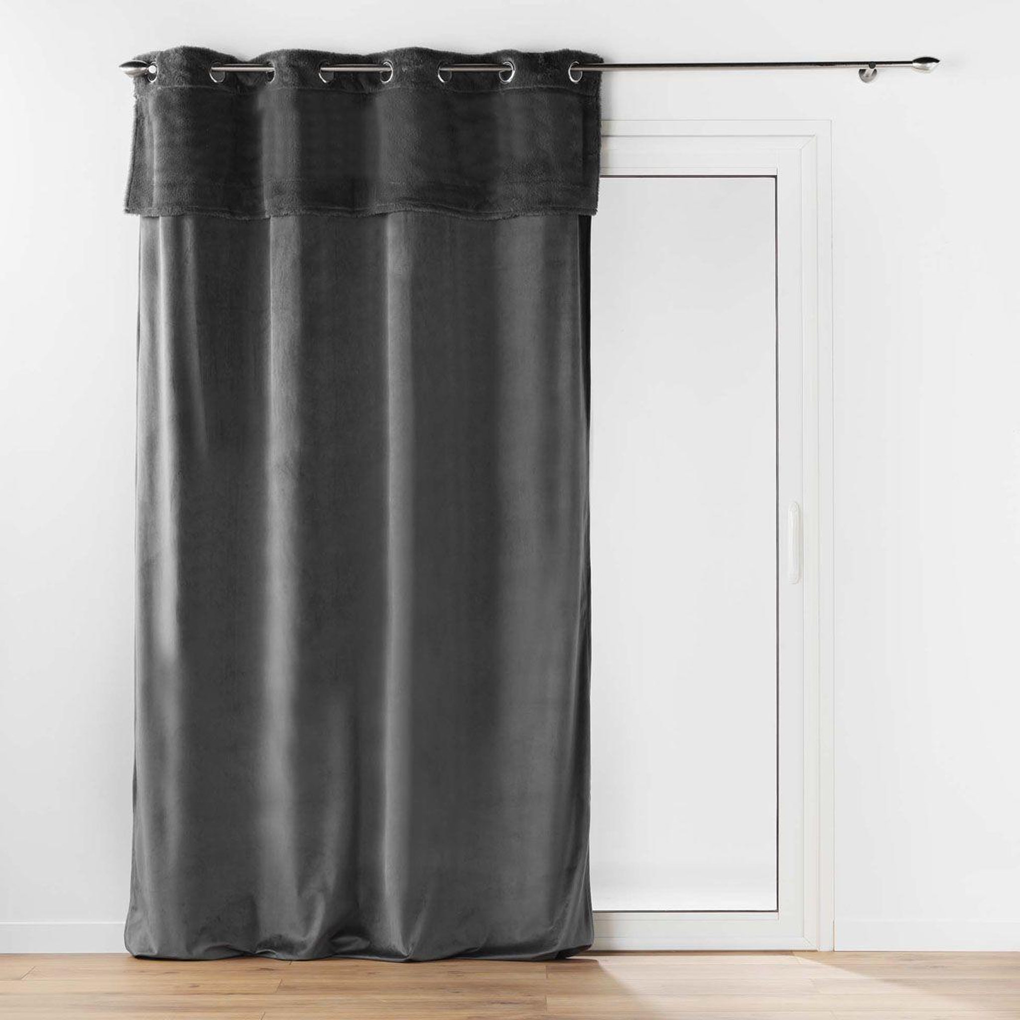Douceur d'Intérieur Rideau à œillets velours  caresse  140x240cm anthracite