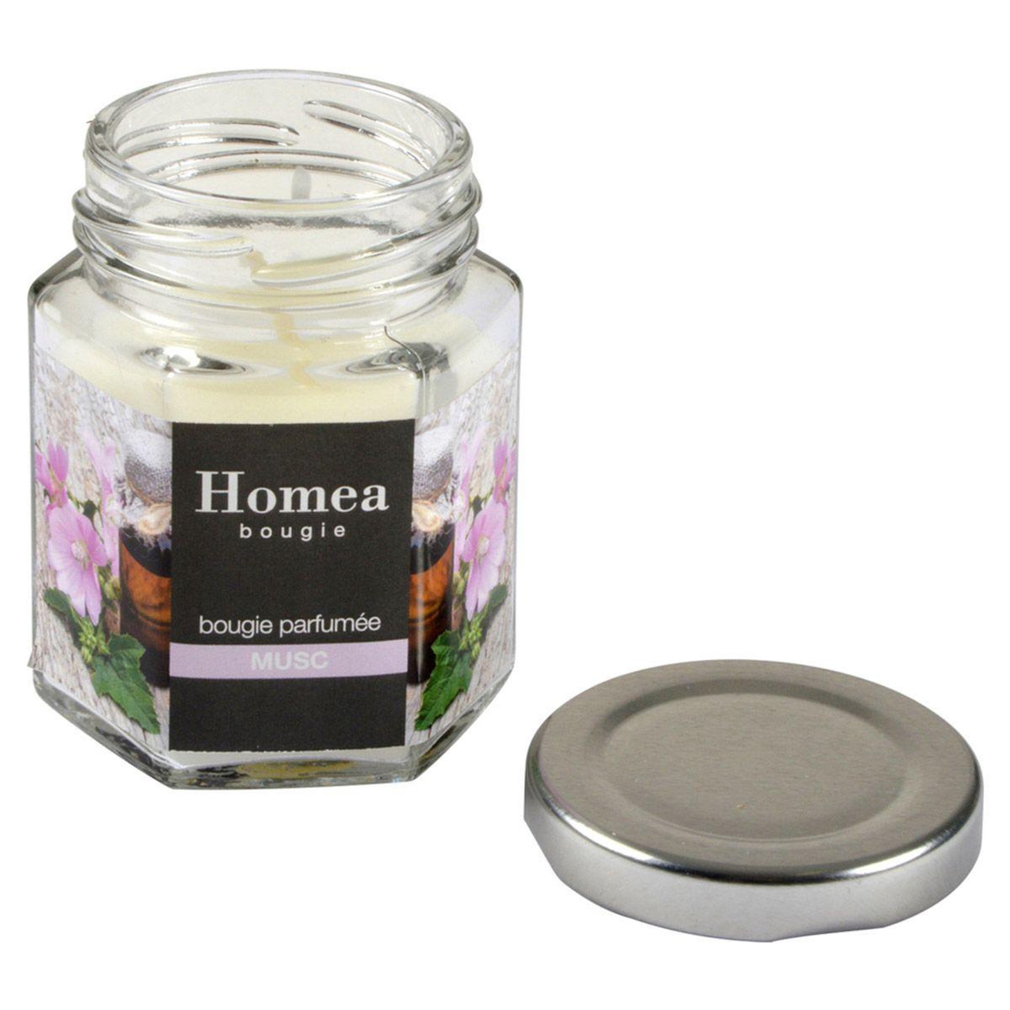 Voir la diapositive 2 : HOMEA Bougie Verrine Parfumée  Essentiel  7cm Musc