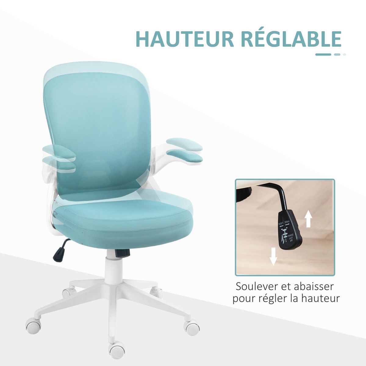 HOMCOM Chaise de bureau design ergonomique réglable accoudoirs relevables maille tissu noir