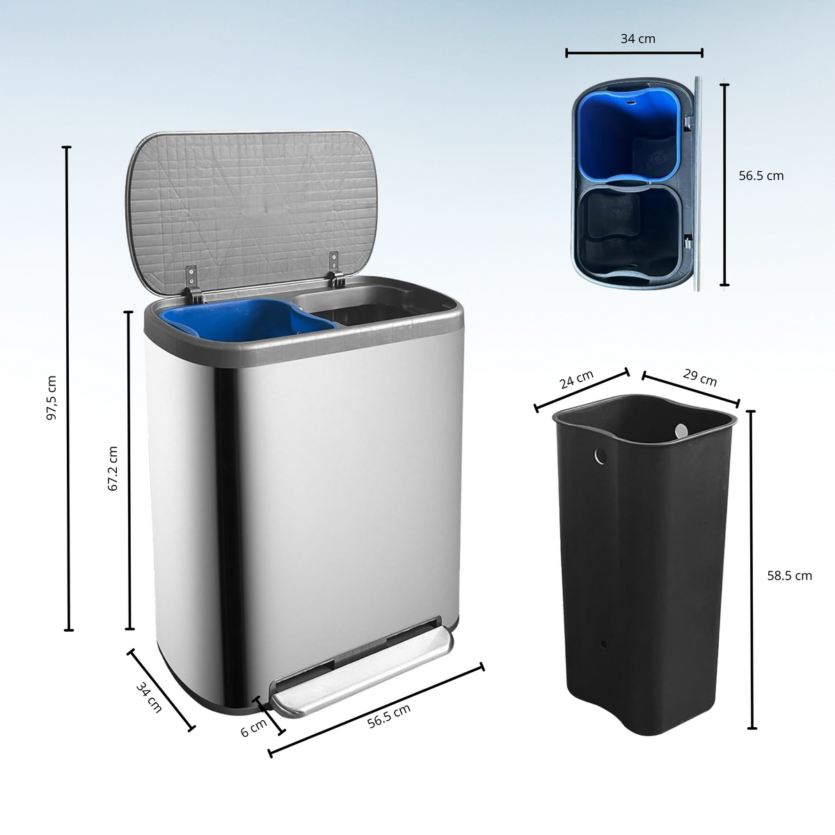 Kitchen move Poubelle de cuisine tri sélectif EMPIRE Argent Acier inoxydable 60L