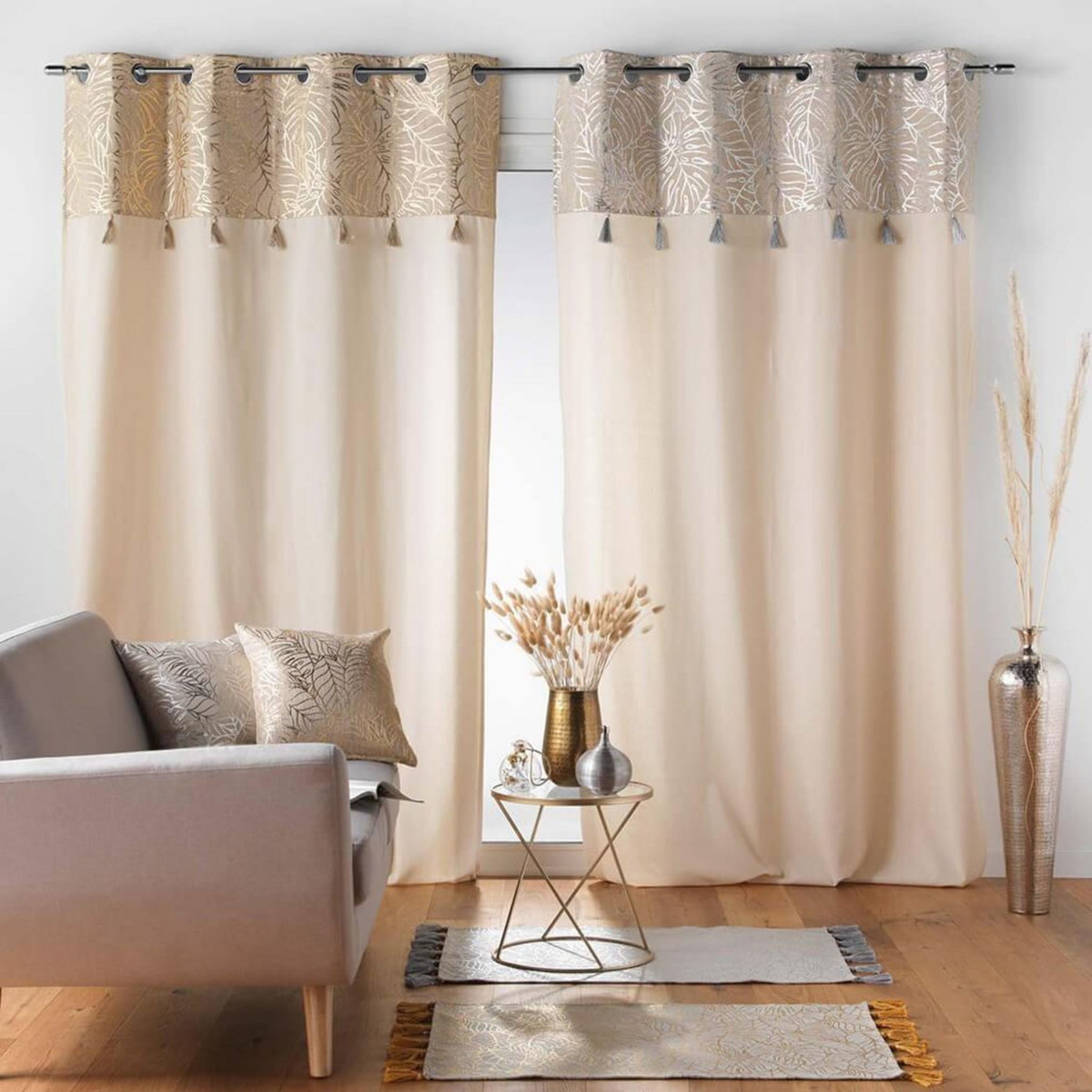 Douceur d'Intérieur Rideau 140x240 uni top métal pompons Solea argent