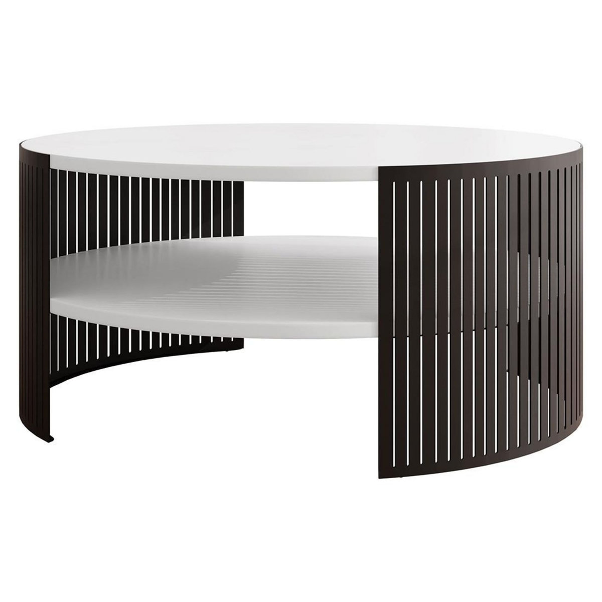 BEST MOBILIER Cruz - table basse ronde - blanc et noir - 1 niche - 75 cm