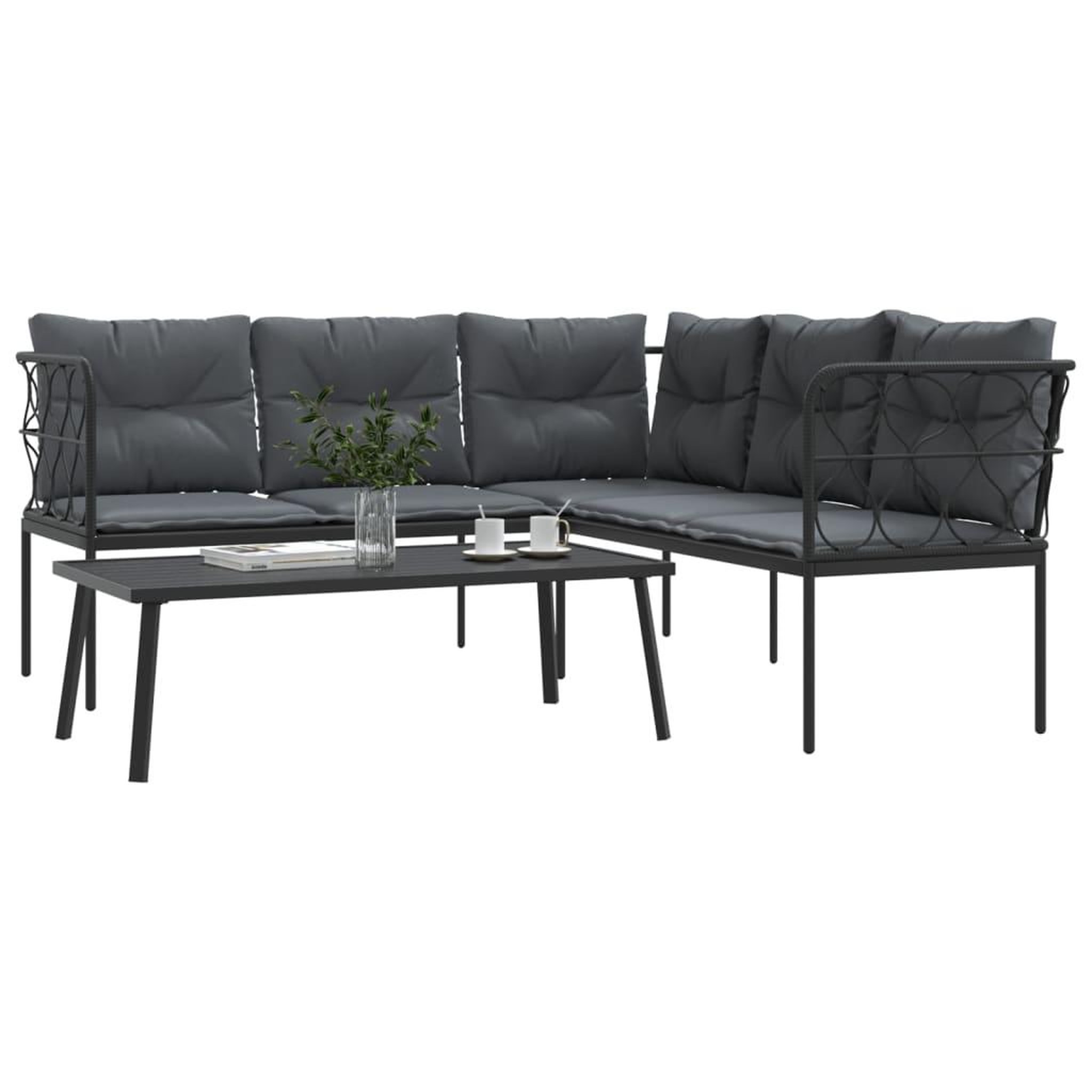 Voir la diapositive 4 : VIDAXL Ensemble de canapes de jardin et coussins noir acier textilene