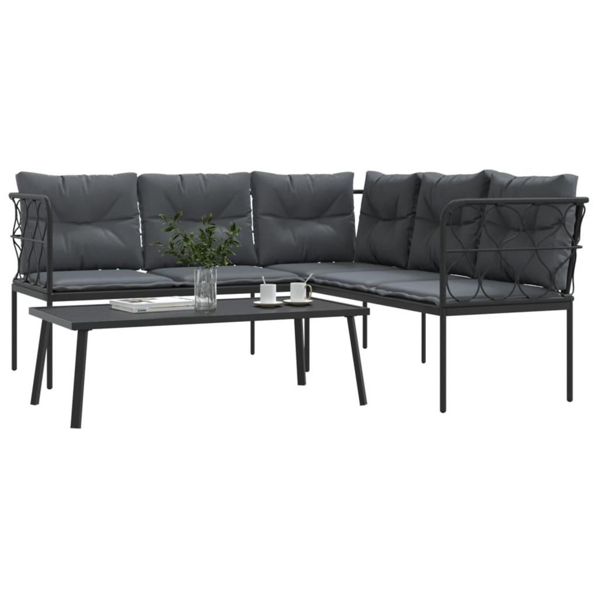 VIDAXL Ensemble de canapes de jardin et coussins noir acier textilene