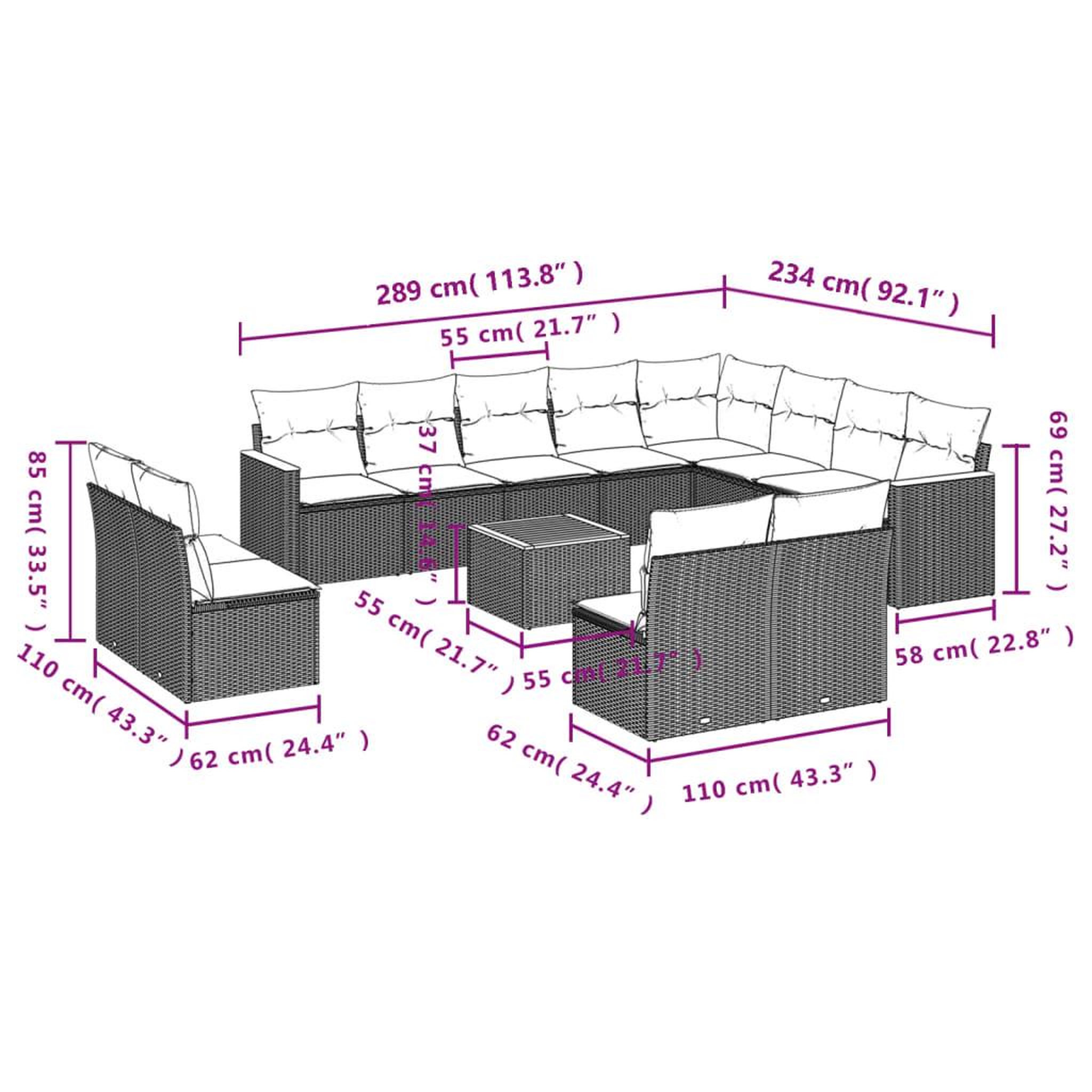 Voir la diapositive 4 : VIDAXL Salon de jardin avec coussins 13 pcs noir resine tressee
