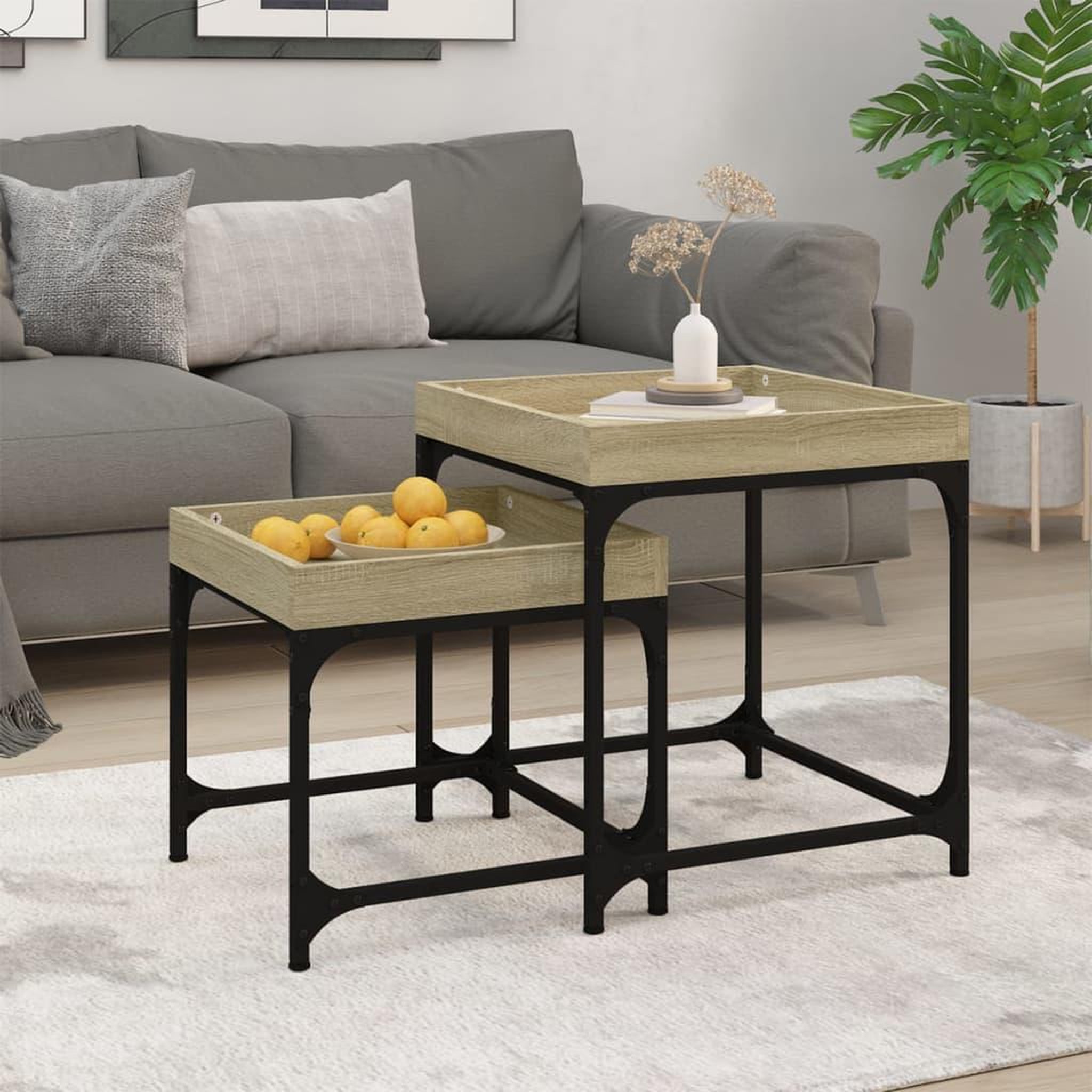 Voir la diapositive 1 : VIDAXL Tables d'appoint 2 pcs Chene sonoma Bois d'ingenierie