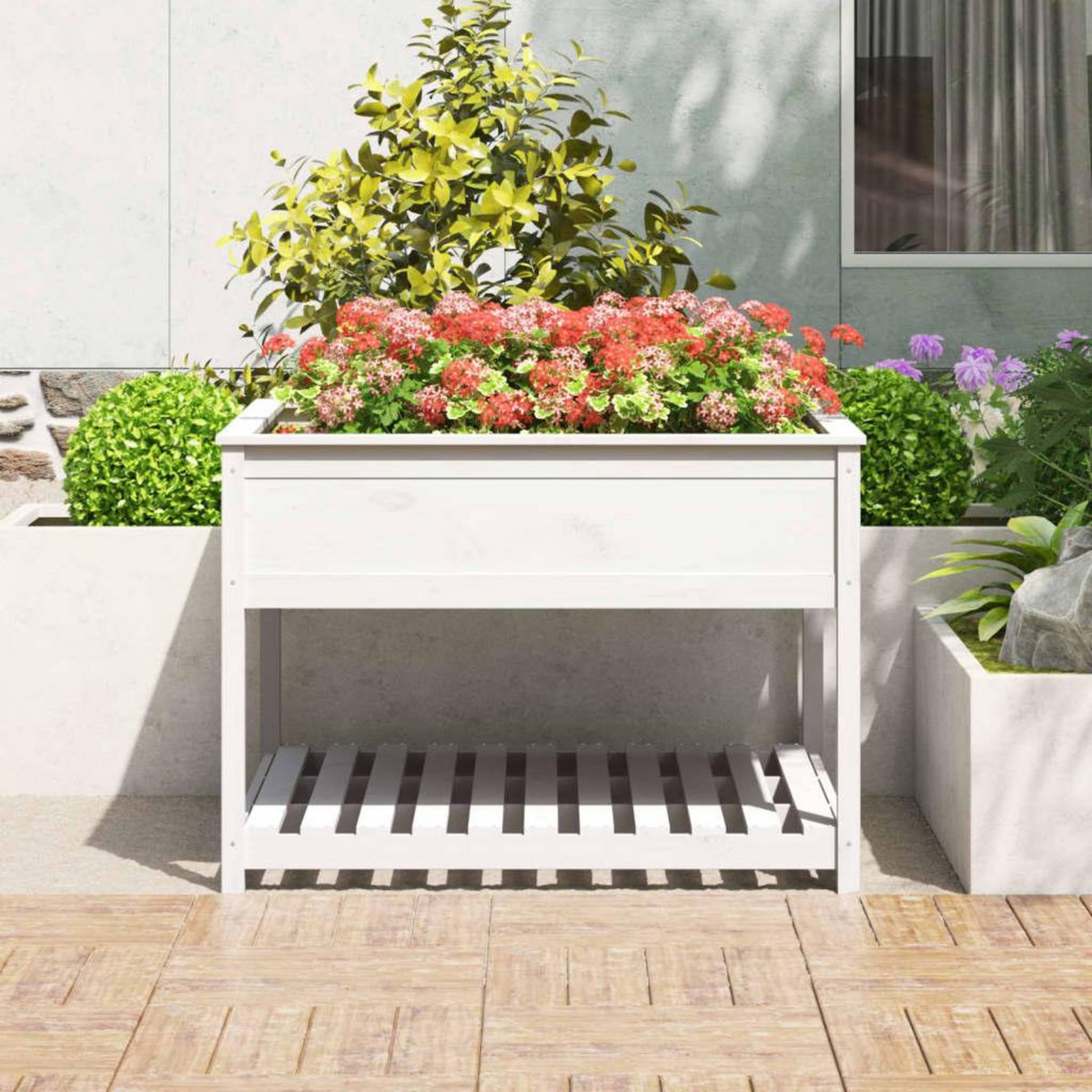 VIDAXL Jardiniere et etagere Blanc 111,5x111,5x81cm Bois massif de pin
