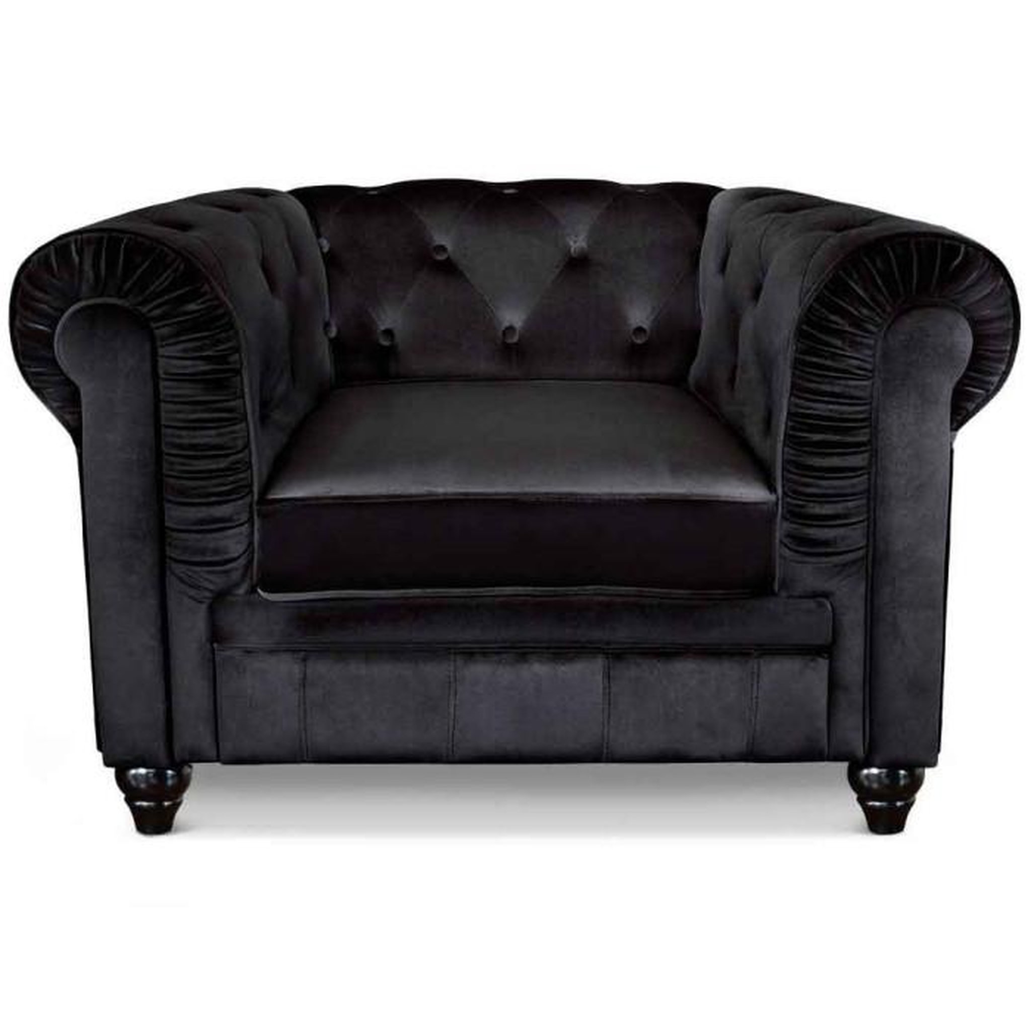 Paris Prix Fauteuil Design Velours  Chesterfield  111cm Noir