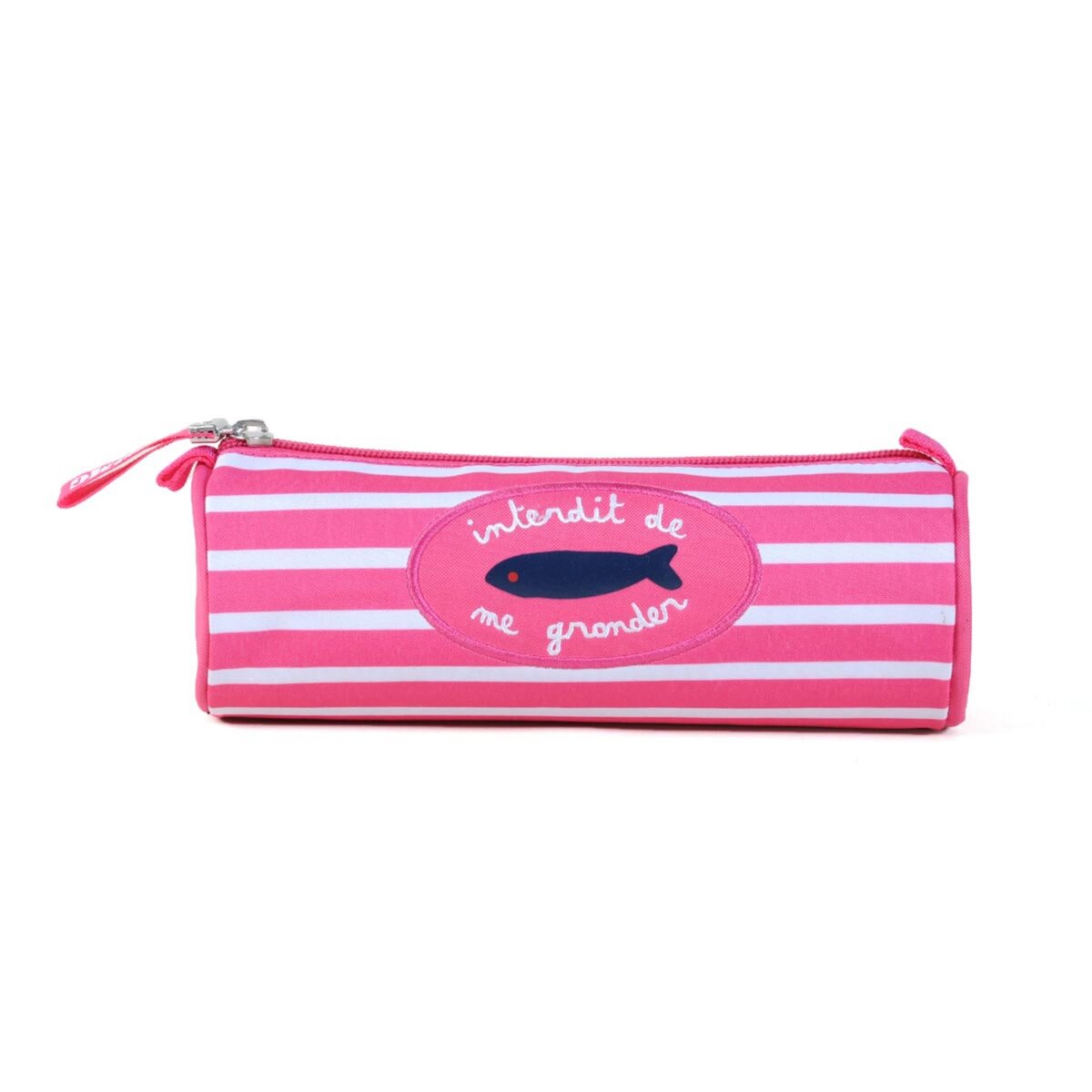 Interdit de me gronder Trousse ronde rose rayures blanches