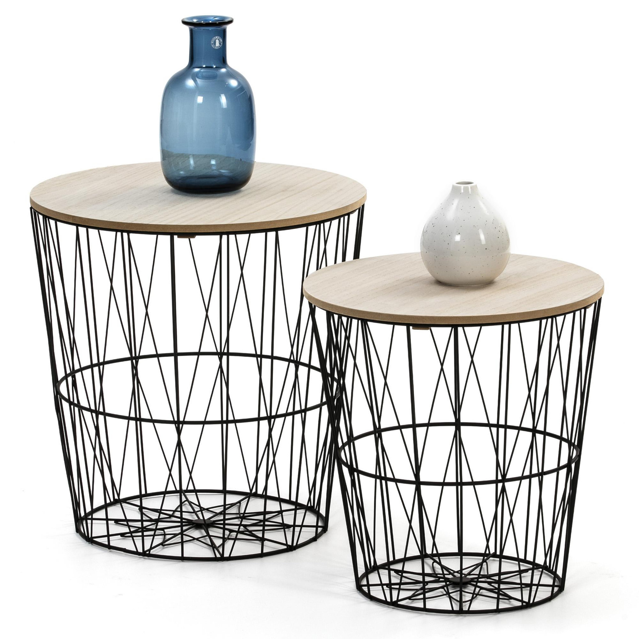 Voir la diapositive 4 : VS VENTA-STOCK Set de 2 Tables Basses Guili,Plateau en placage de Bois Naturel et Structure en métal