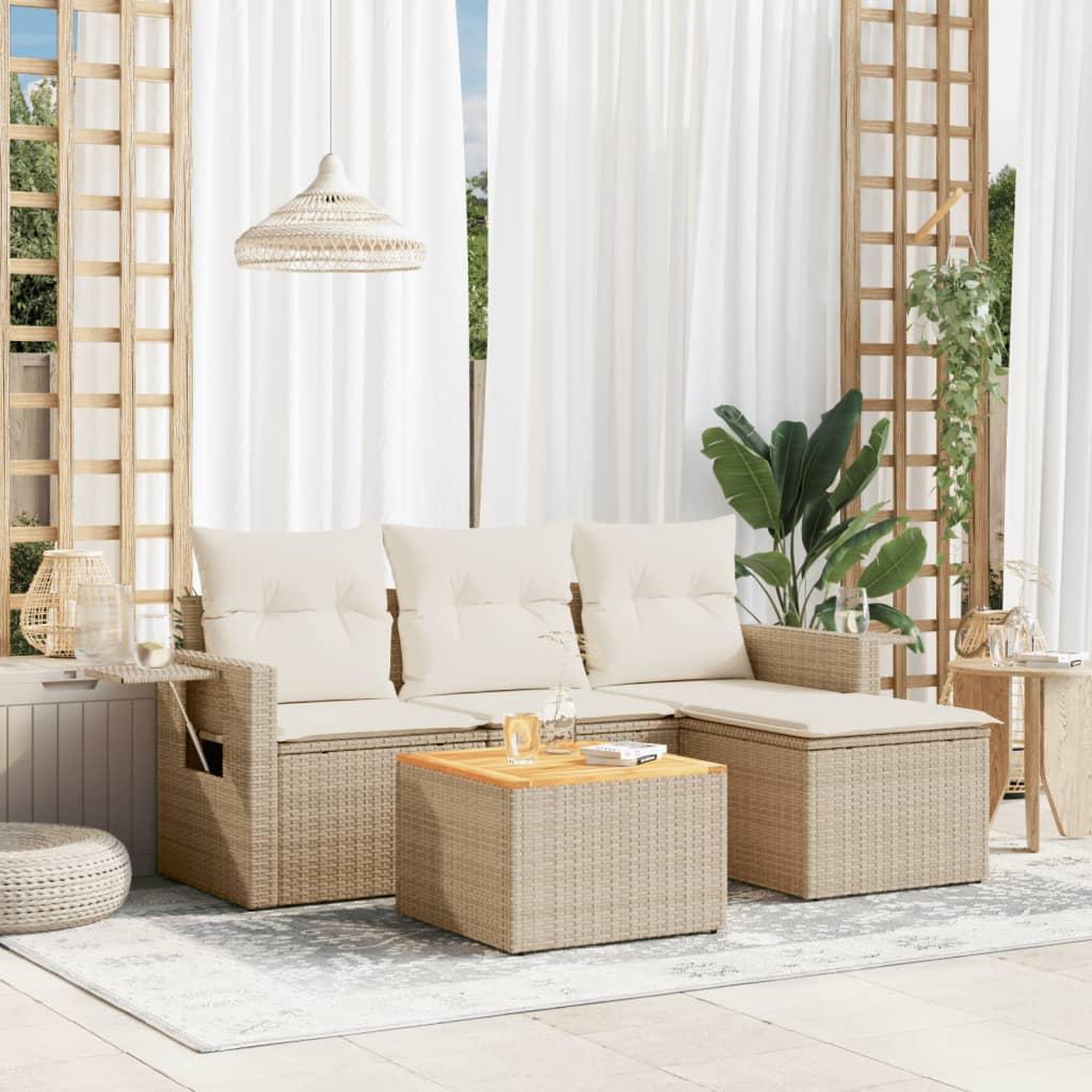 VIDAXL Salon de jardin avec coussins 5 pcs beige resine tressee